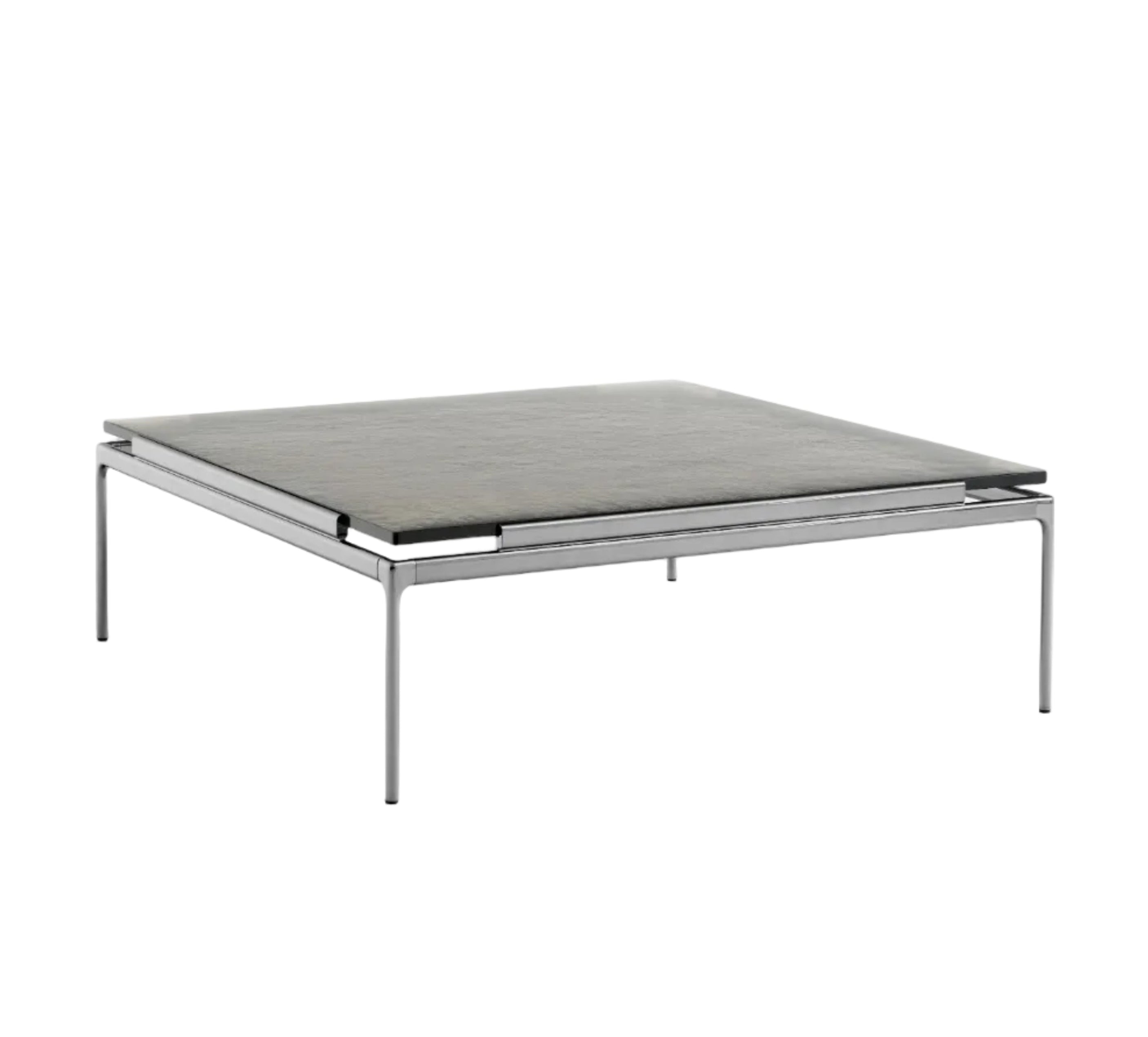 Square Coffee Table SETT LN13 with Smoky Glass Top and Chrome Base