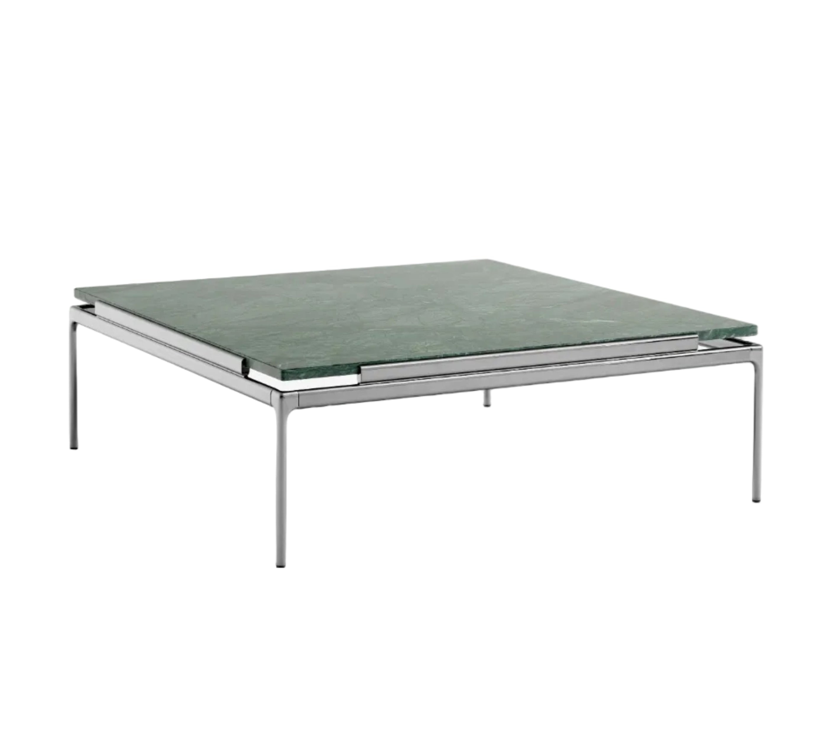 Square Coffee Table SETT LN13 Green Marble Top with Chrome Base
