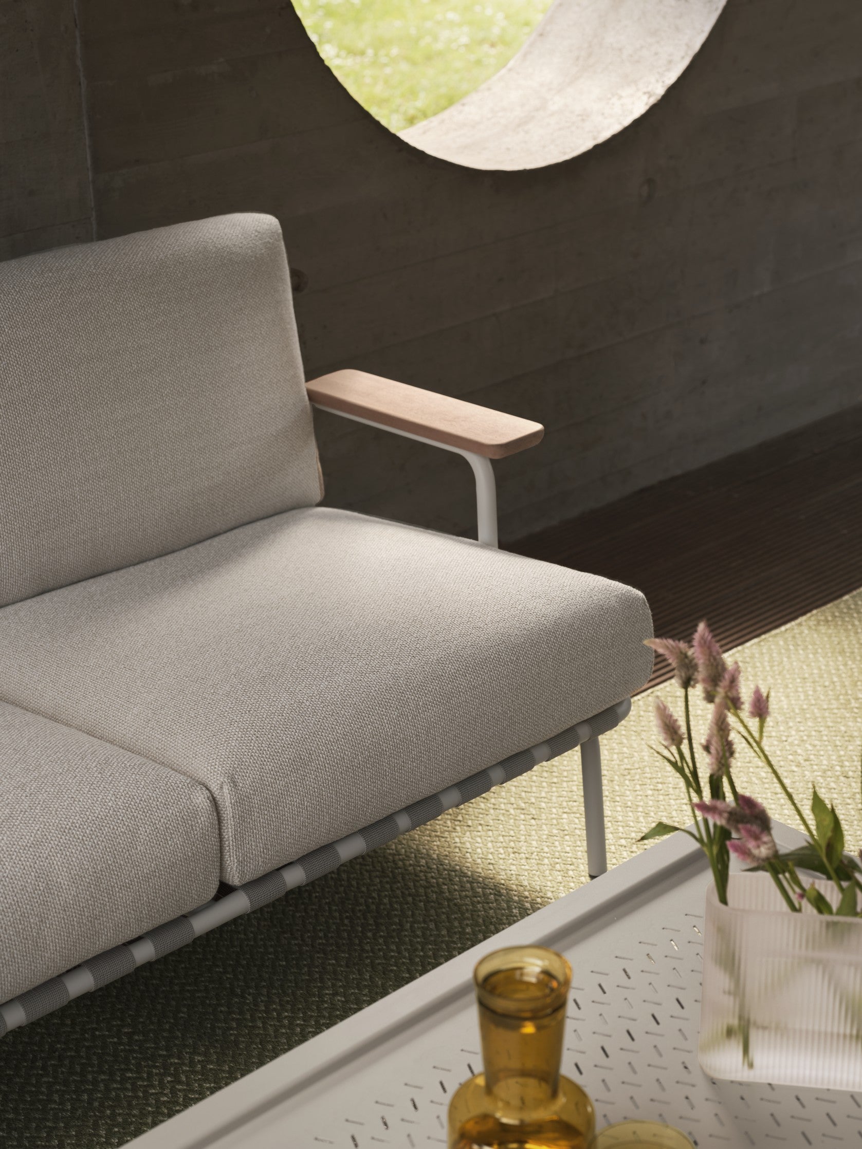 Outdoor coffee table on wheels FLOW taupe