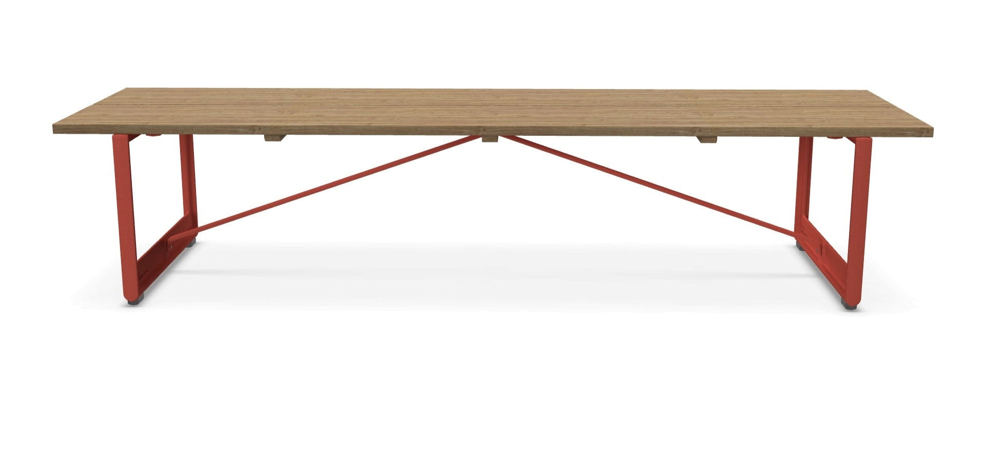 BRUT bench made of oak wood with a red base
