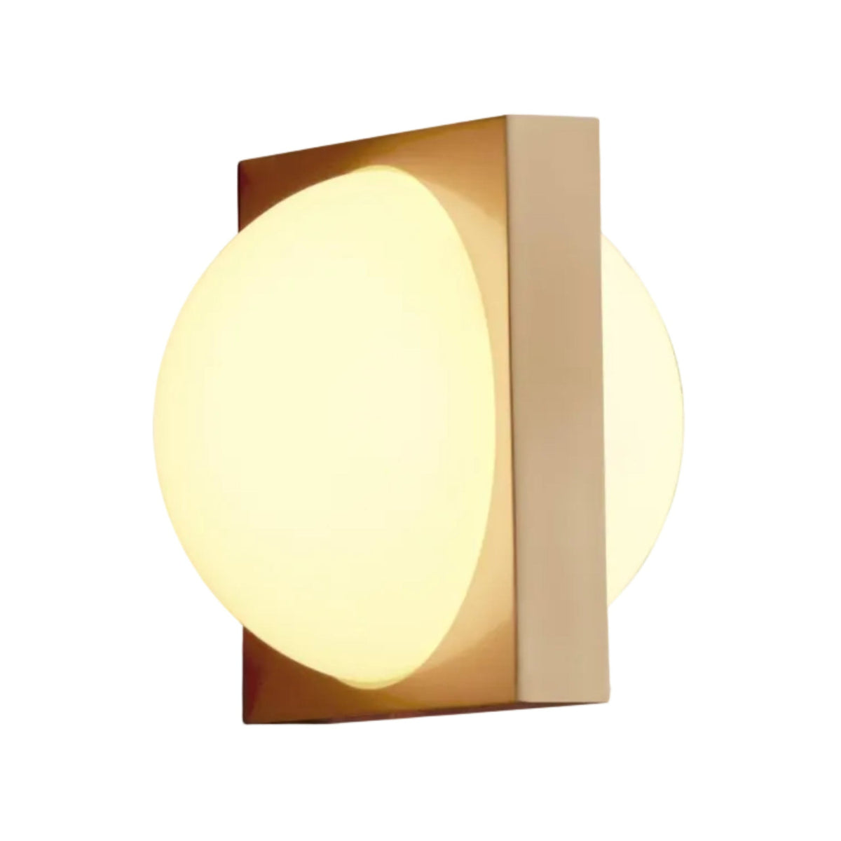 SOLSTICE wall lamp with an opal shade and brass accents.