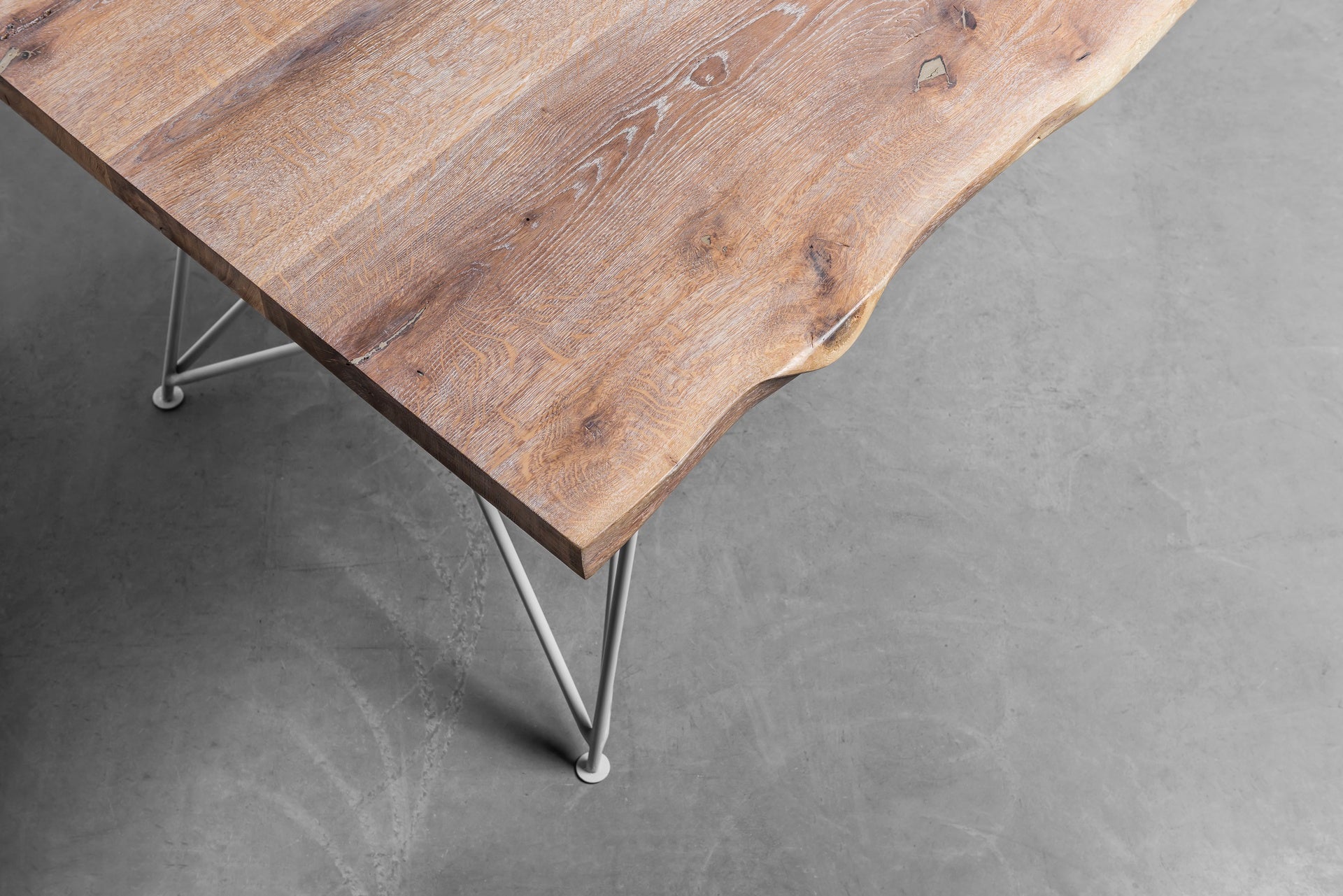 CLAIRE Table with Brushed Oak Top and Steel Base