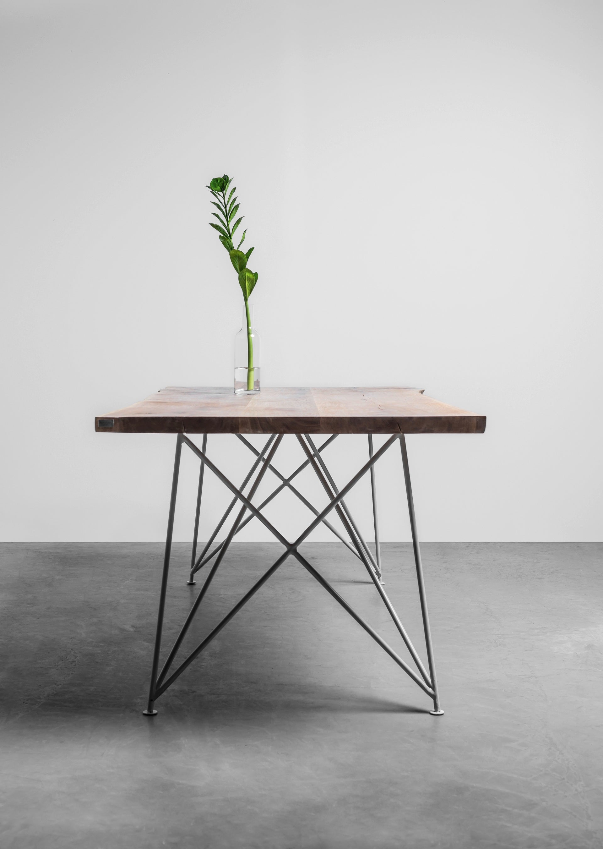CLAIRE Table with Brushed Oak Top and Steel Base
