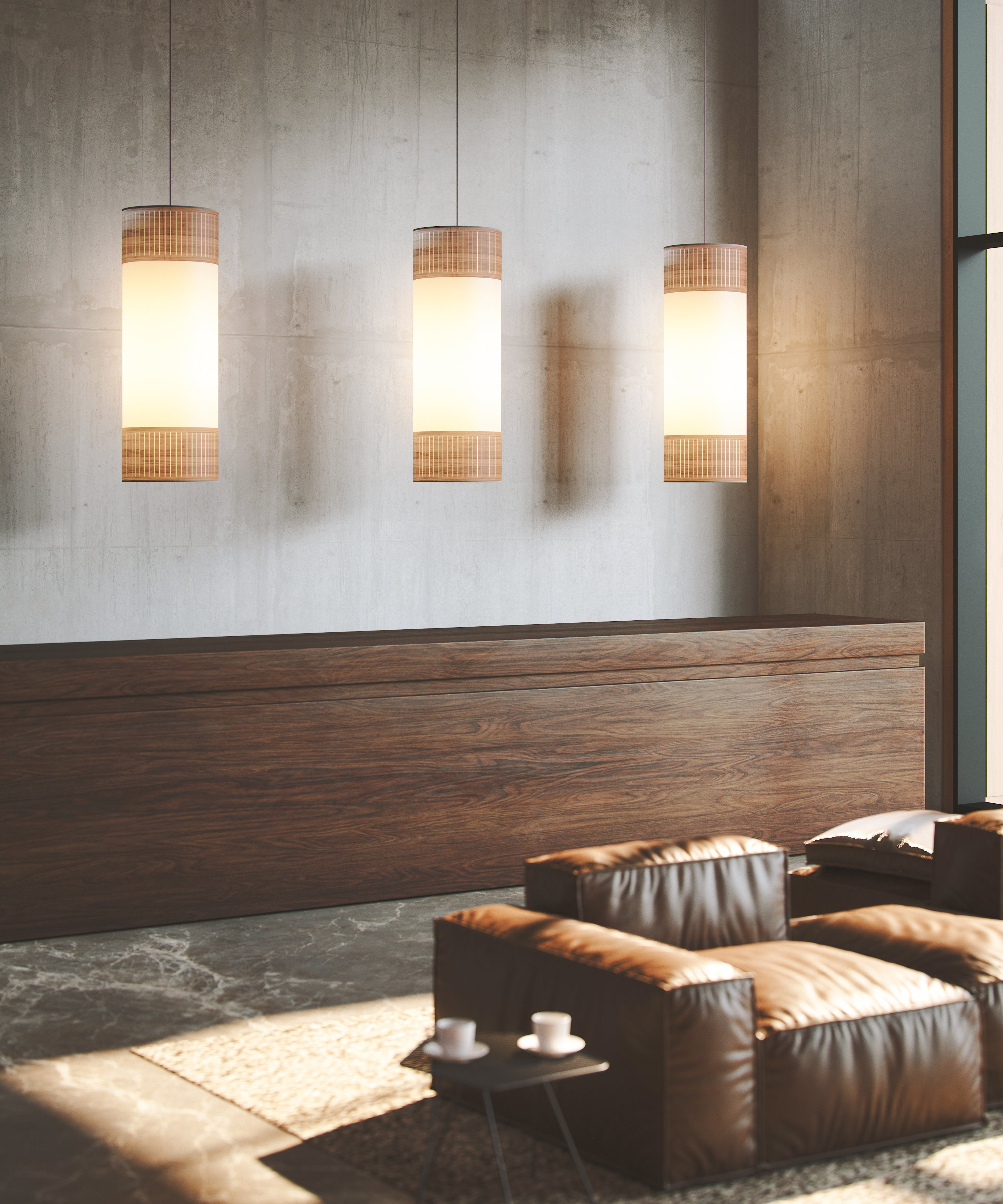 TAMIZ Pendant Lamp in White with Walnut Wood