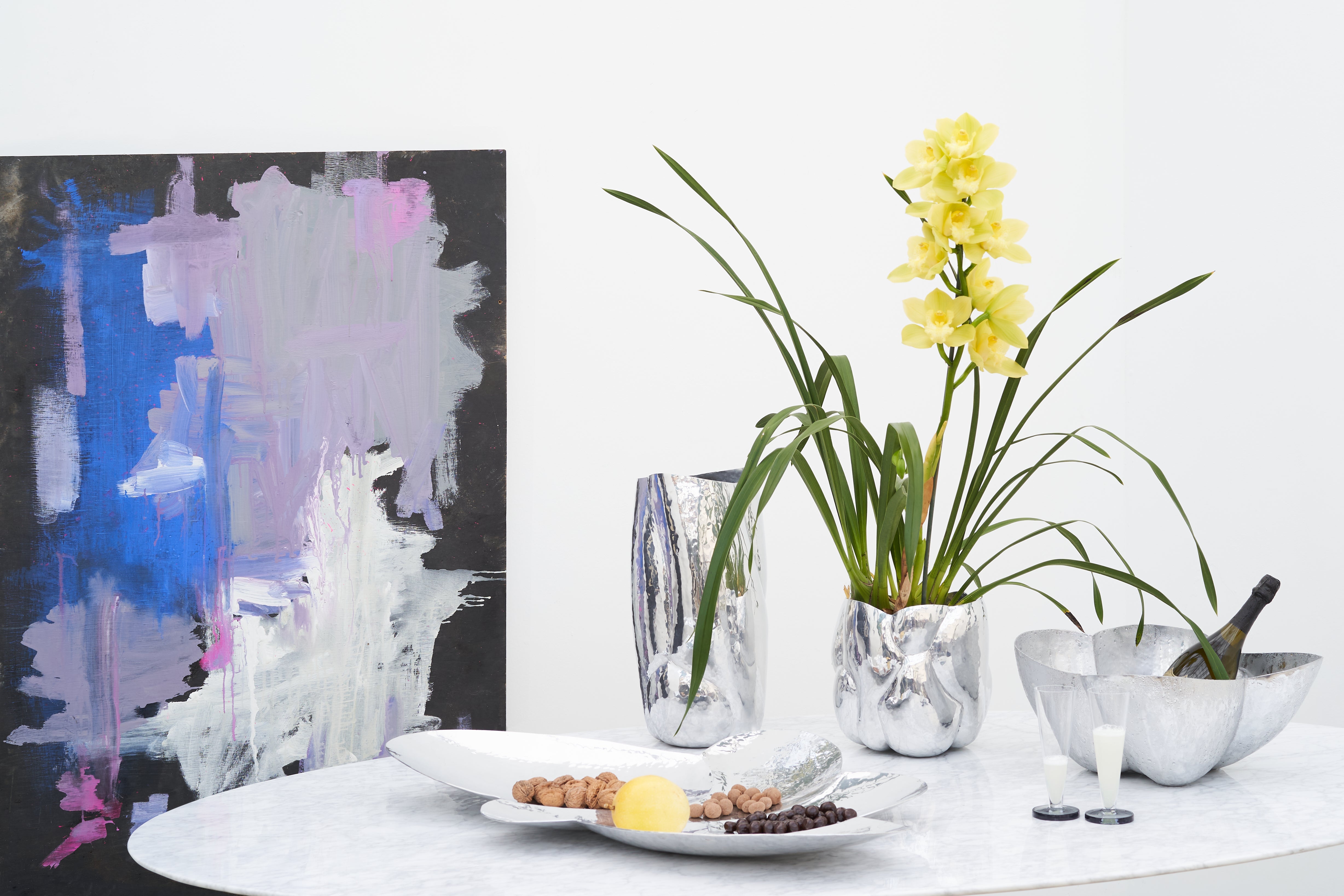 Silver cloud tall vase