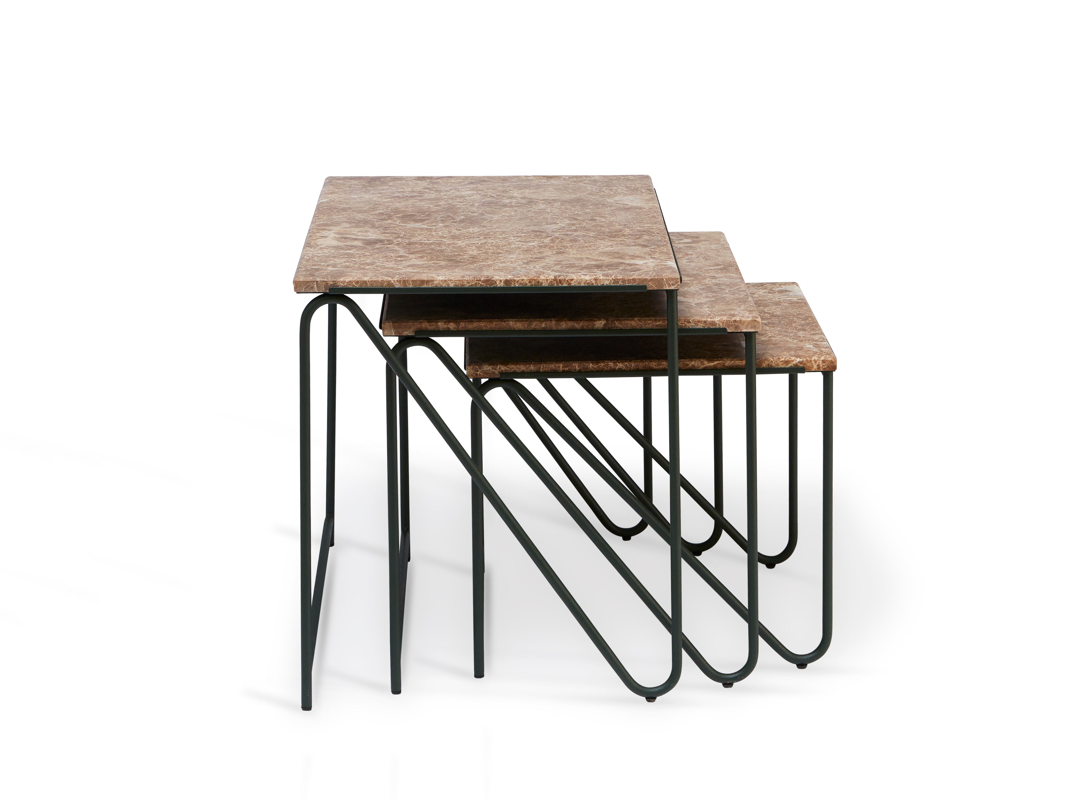 TRIPTYCH coffee table set brown marble with green base
