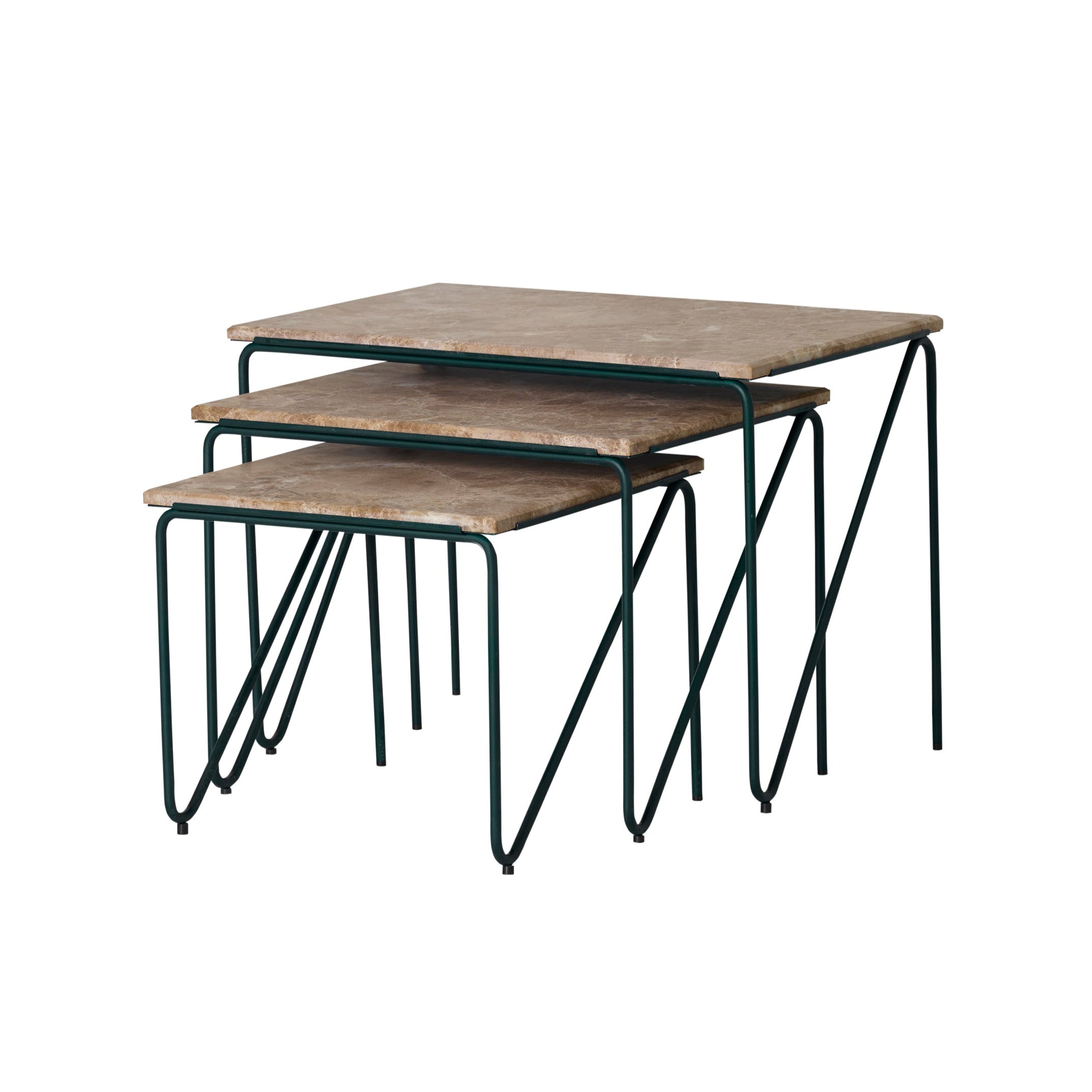 TRIPTYCH coffee table set brown marble with green base