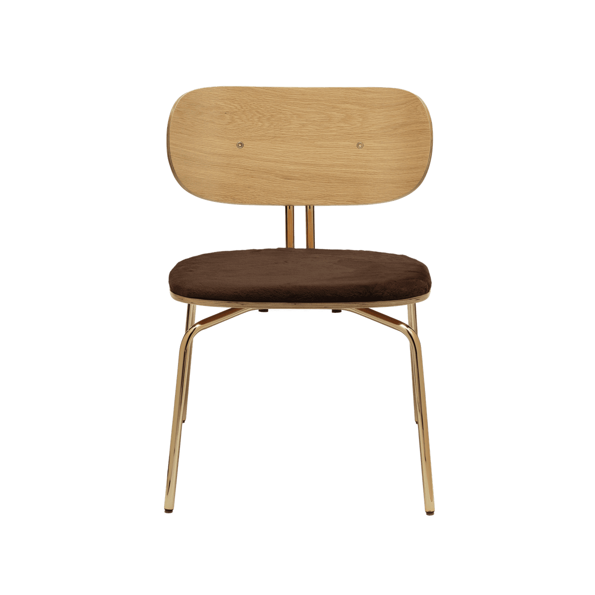 Curious armchair brown plush with a golden base