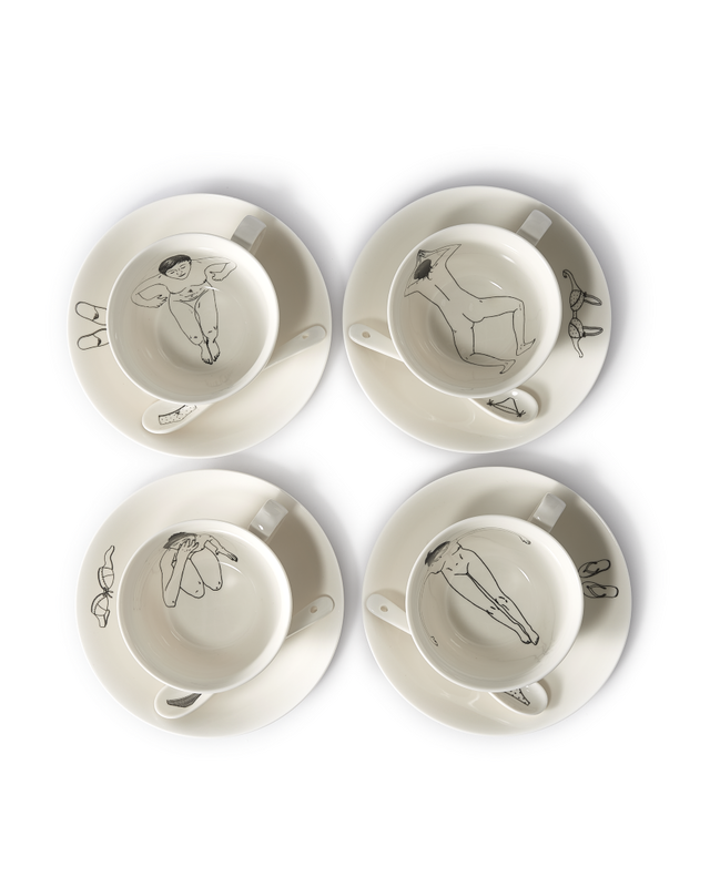 A set of cups undressed white porcelain
