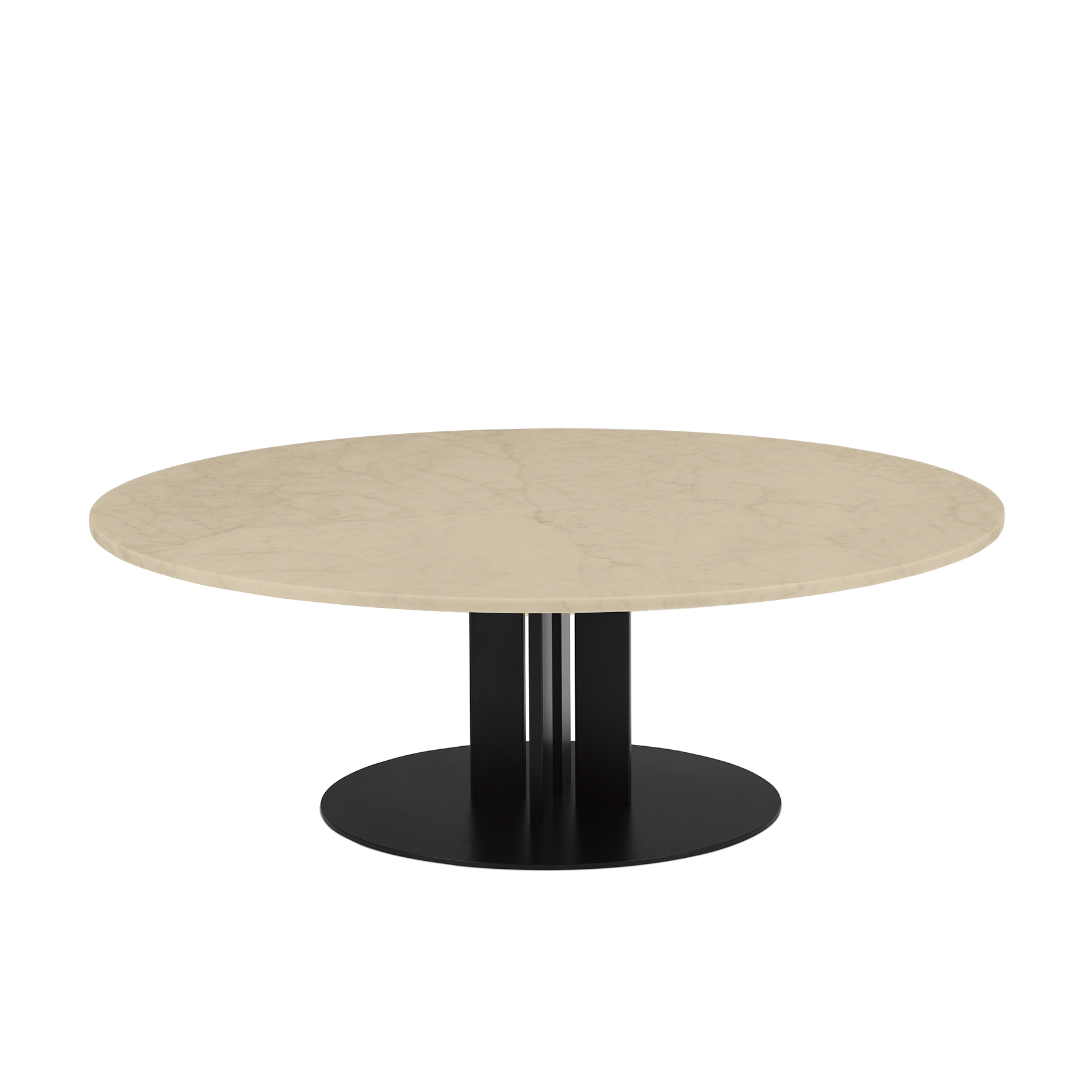 Runder Couchtisch Scala Sand Marmor Top mit einer schwarzen Basis