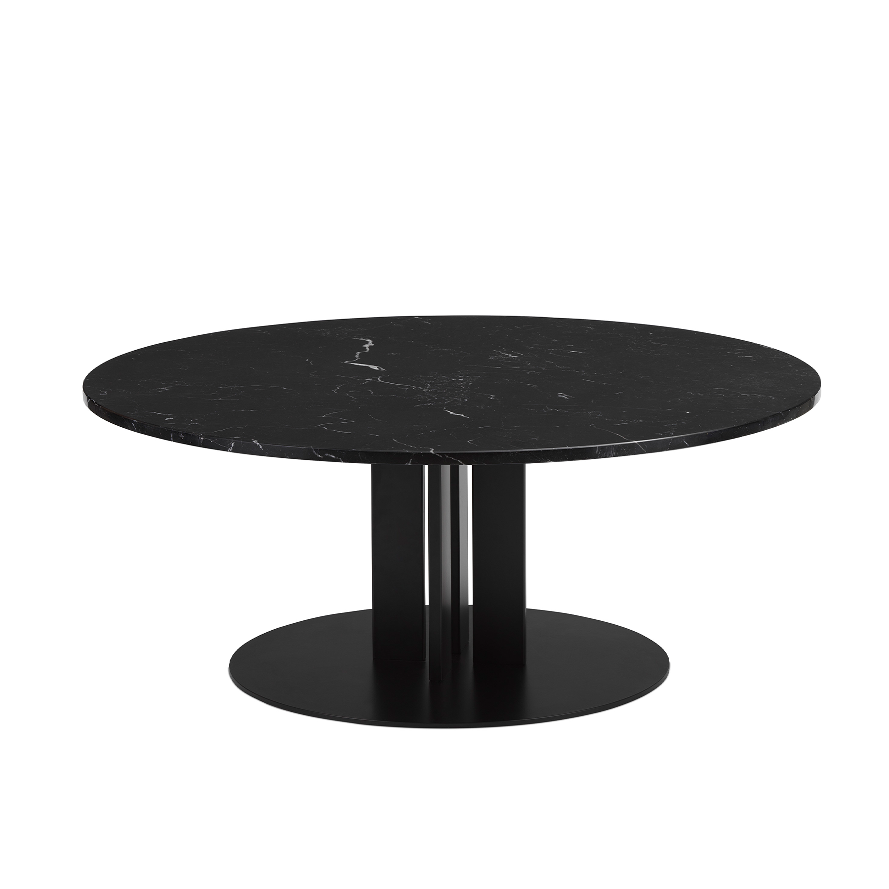 Runder Couchtisch Scala Black Furned Top mit einer schwarzen Basis