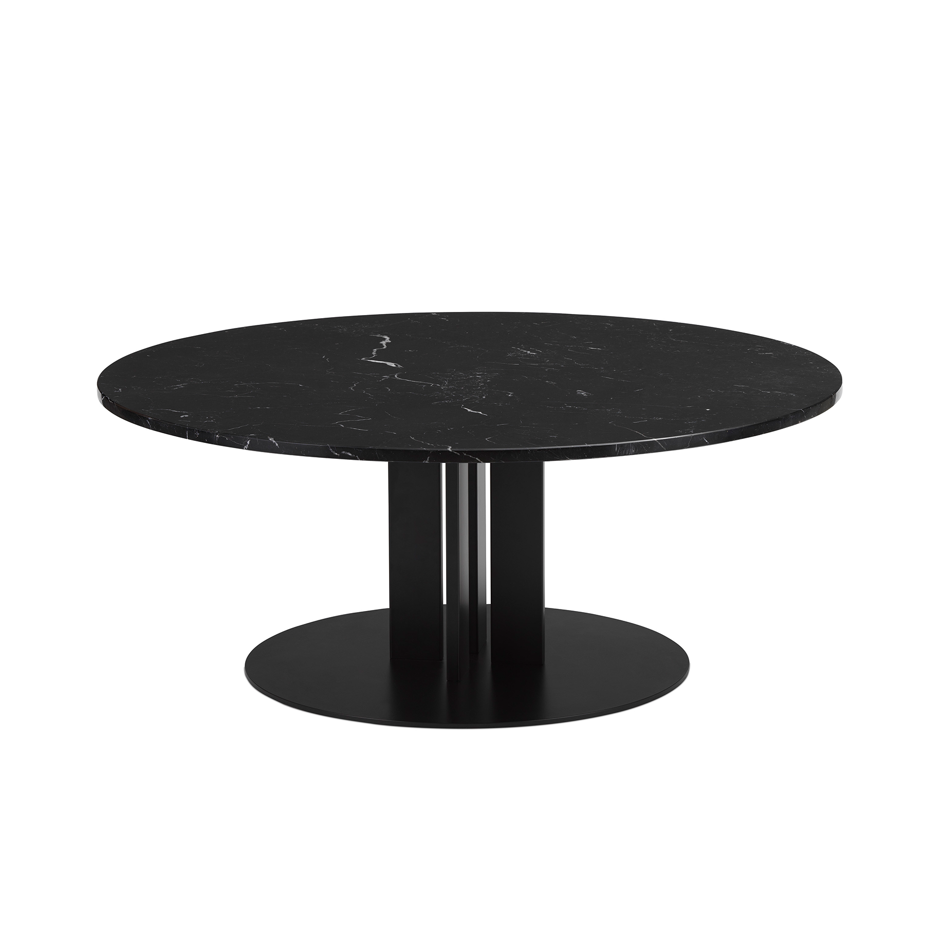 Runder Couchtisch Scala Black Marmor Top mit einer schwarzen Basis