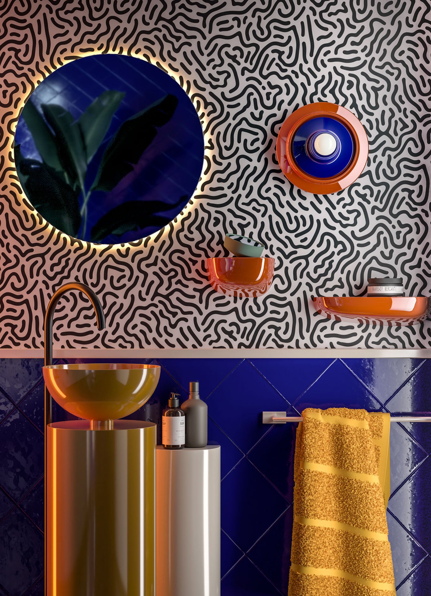 VOILÀ orange ceramic wall lamp with cobalt