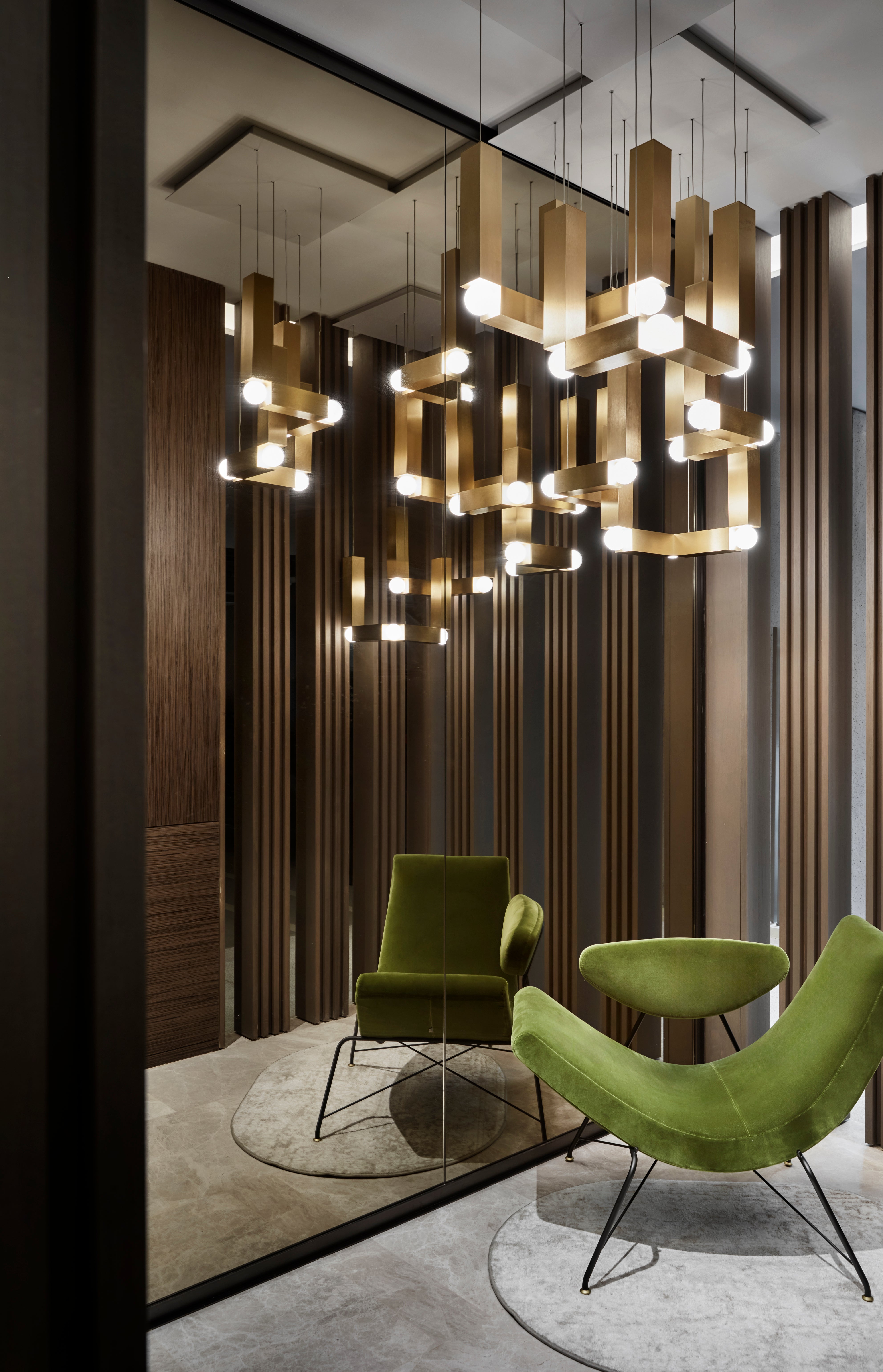 VESPER DUO pendant lamp with an opal shade and brown finish.