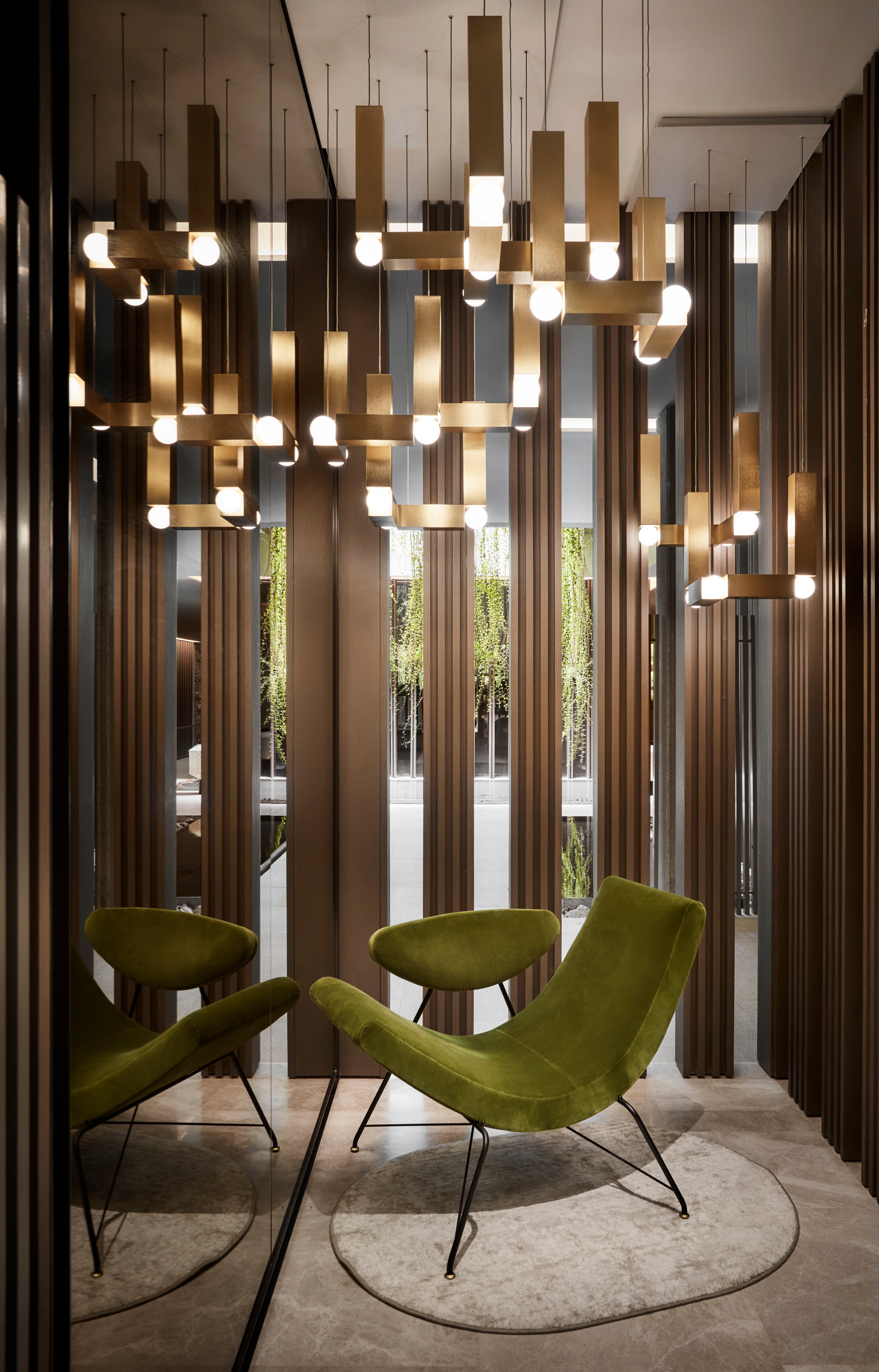 VESPER DUO pendant lamp with an opal shade and brown finish.