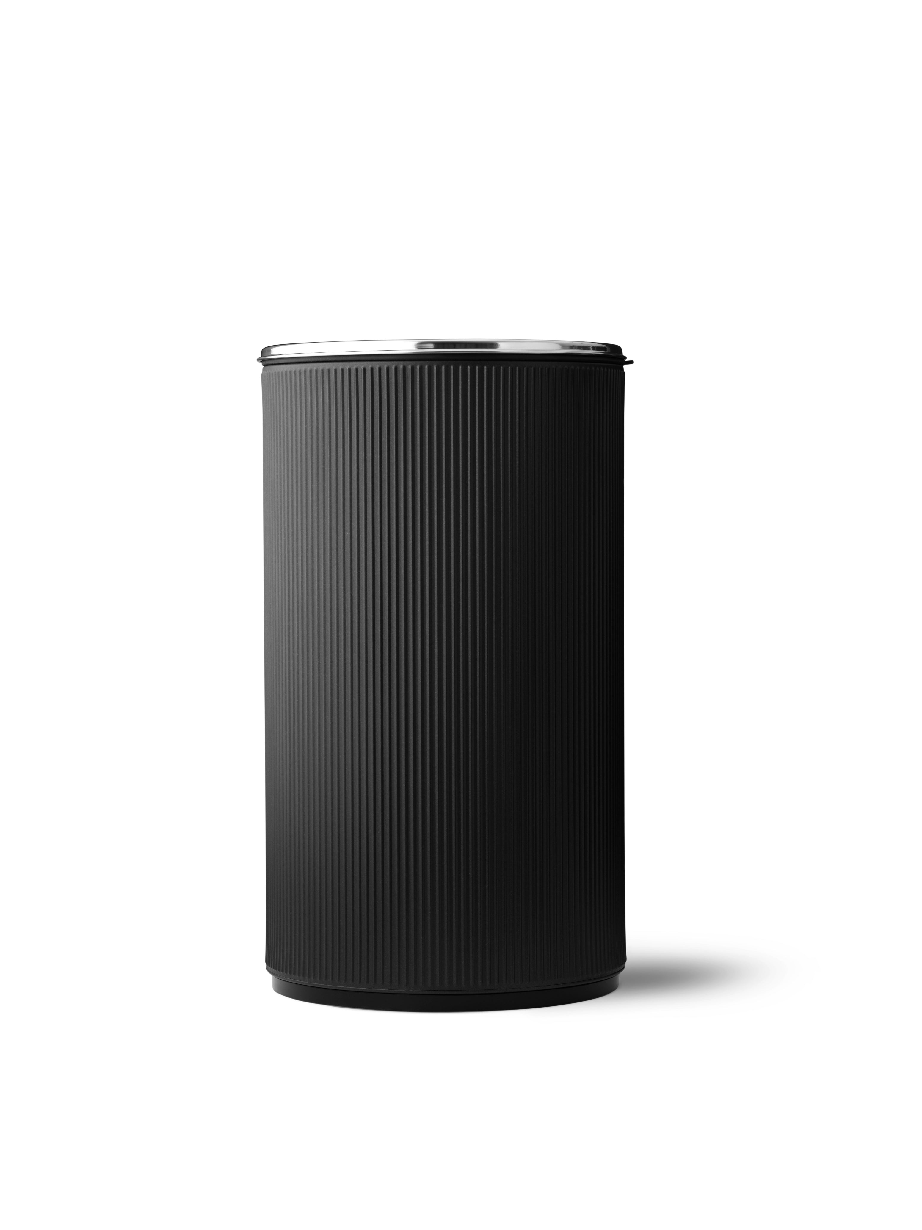 OPEN TOP black waste bin with silver lid