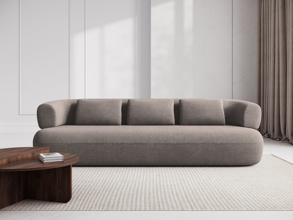 Left-facing 2-seater corner sofa ALDRIN in light brown boucle.