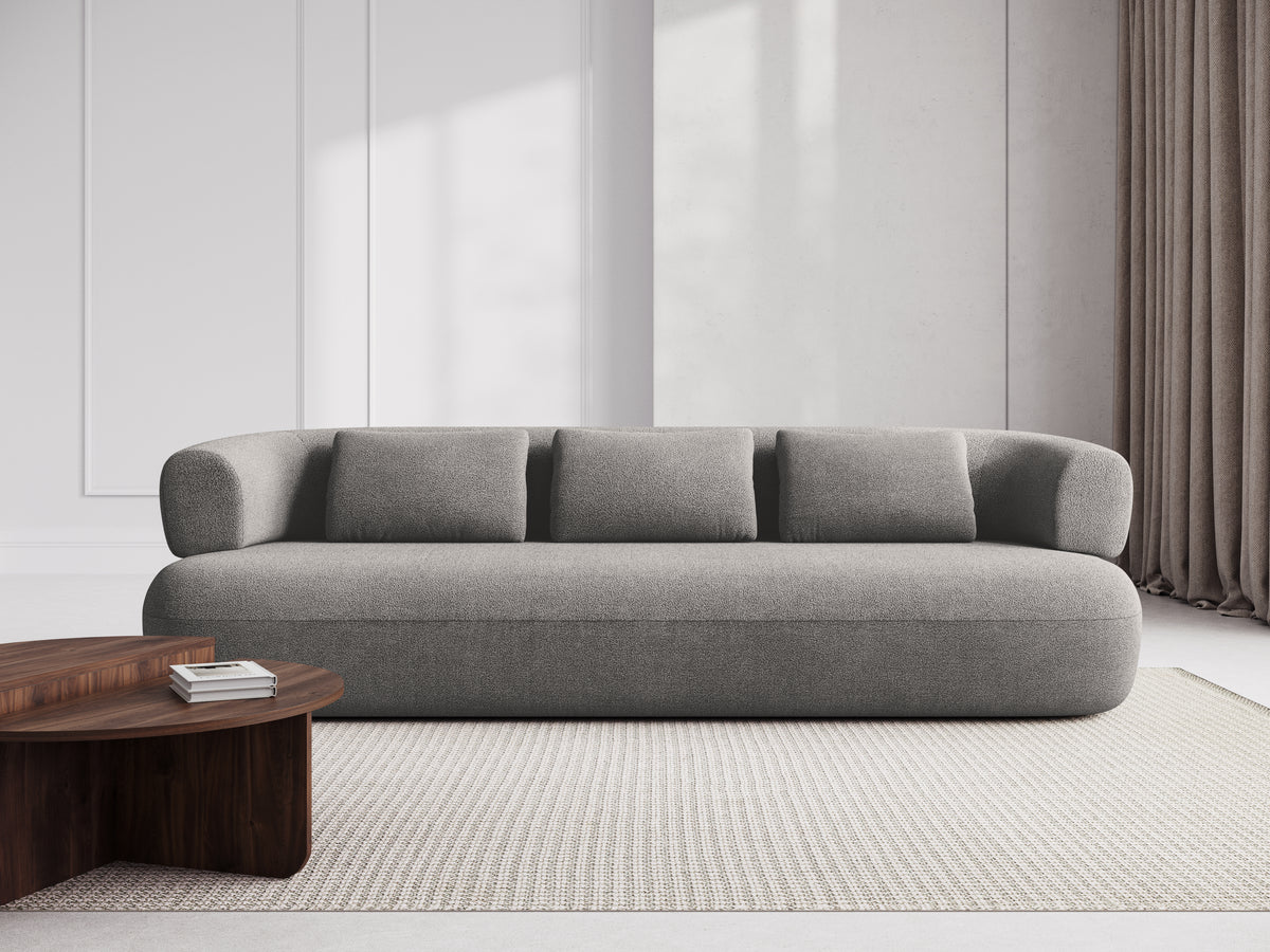 Right-facing 2-seater corner sofa ALDRIN in light gray boucle