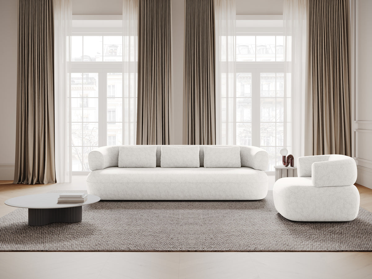 Left-facing 3-seater corner sofa ALDRIN in light beige chenille