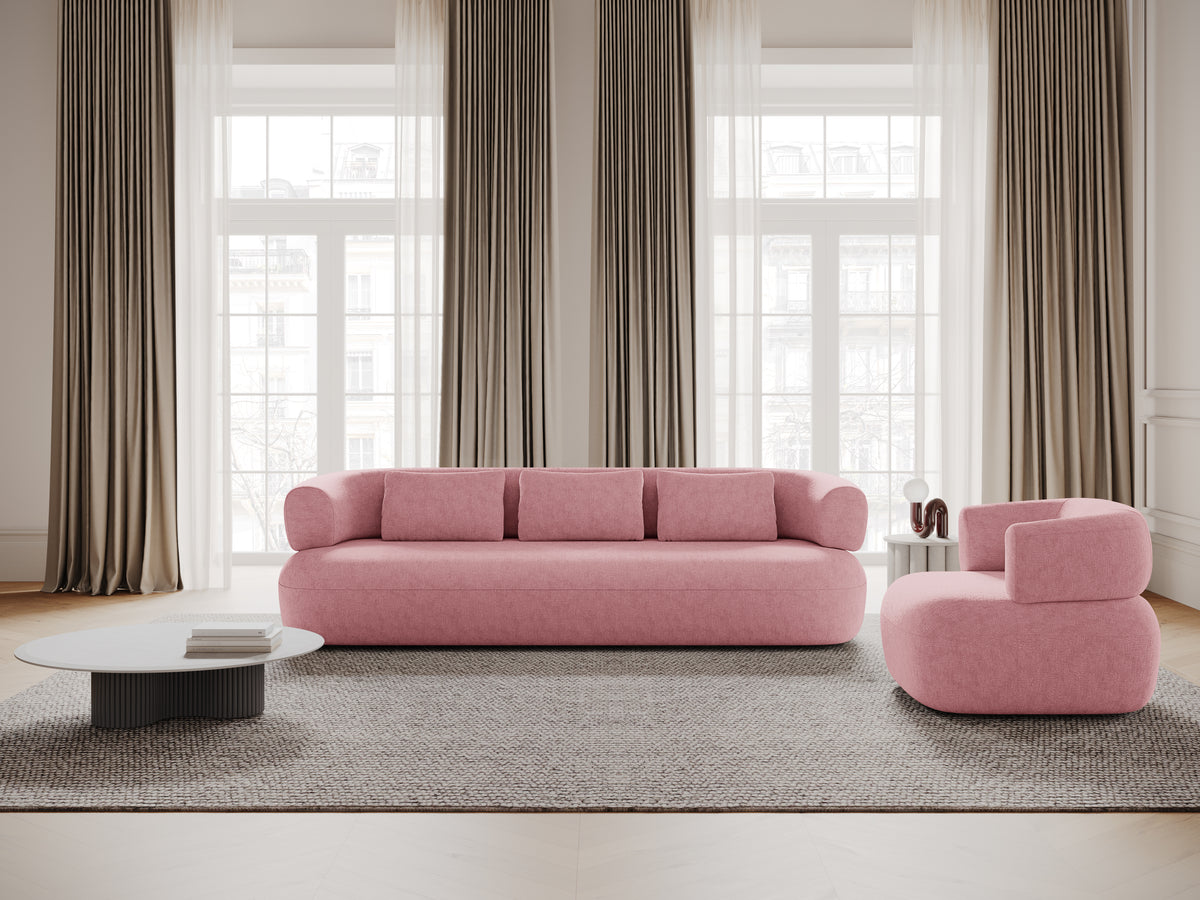 Right-facing 3-seater corner sofa ALDRIN in pink chenille