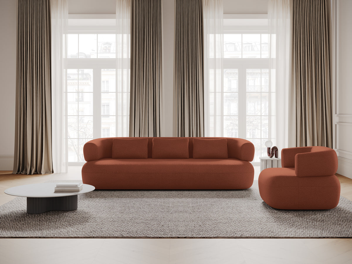 Left-facing 3-seater corner sofa ALDRIN in brick boucle