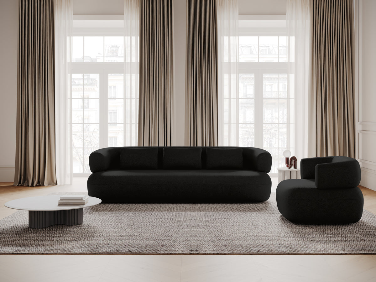 Left-facing 3-seater corner sofa ALDRIN in black boucle