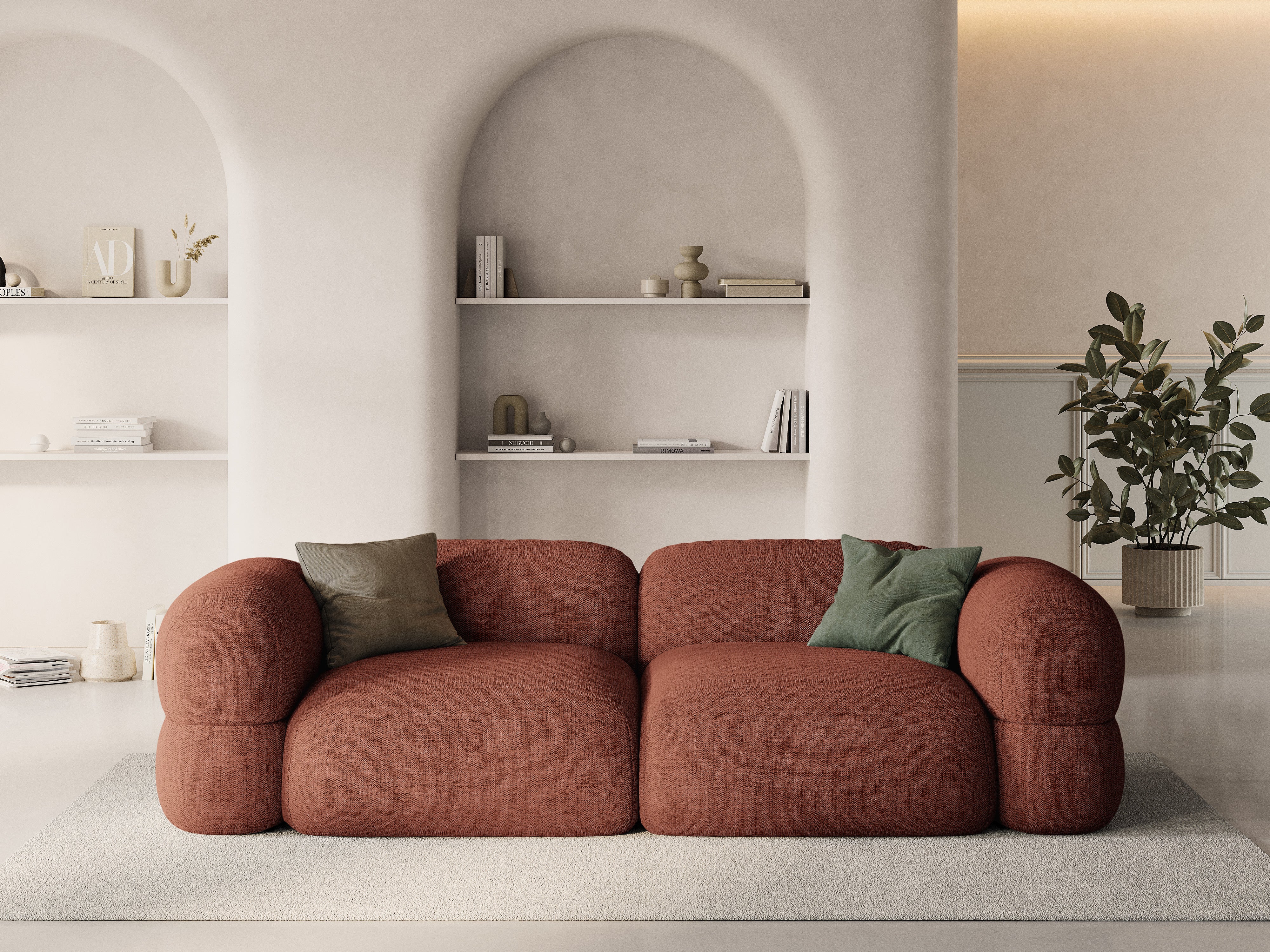 Sofa für 4 Personen ROGER korallenfarbener Chenille