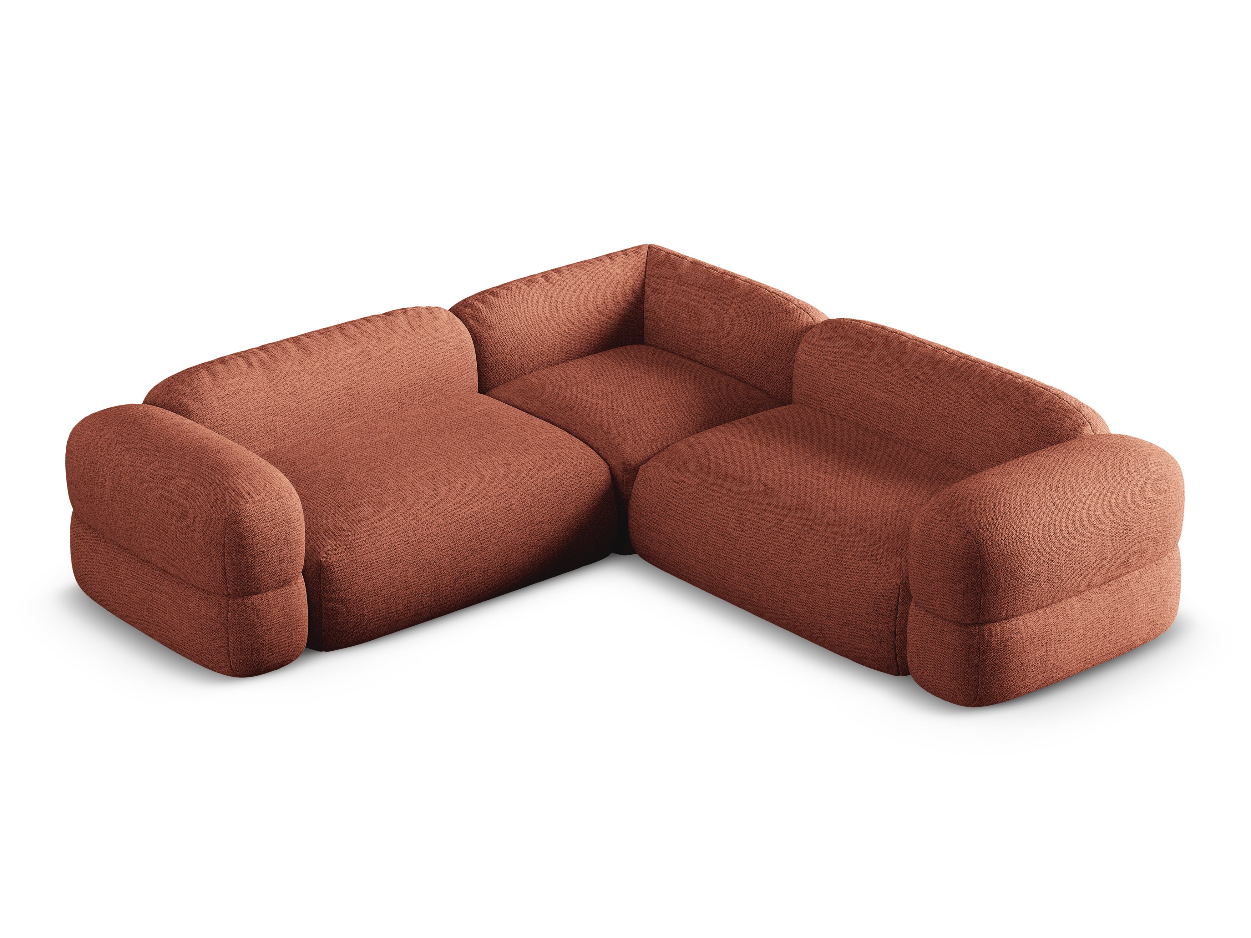 Symmetrische Eckcouch ROGER korallenfarbener Chenille