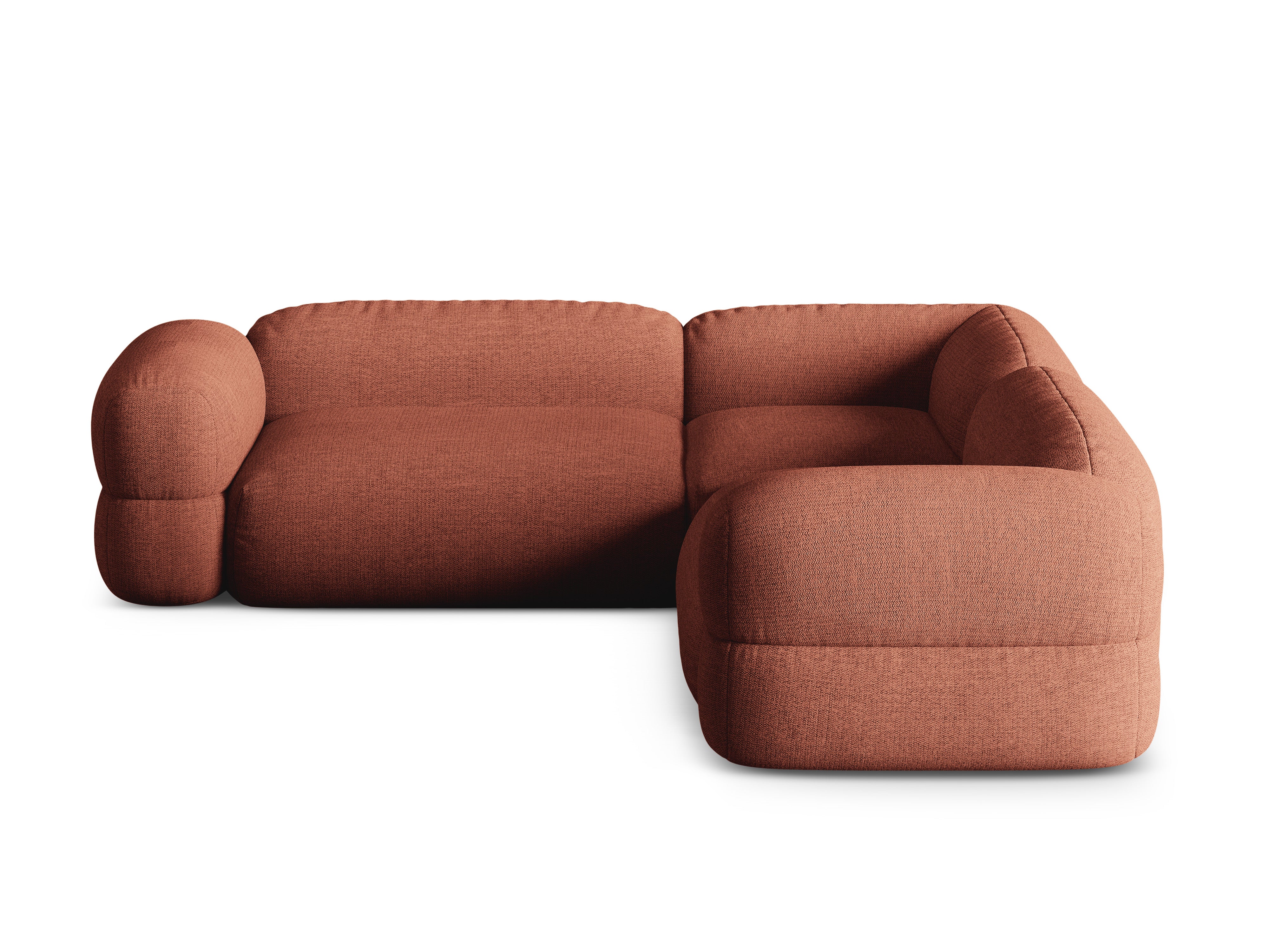 Symmetrische Eckcouch ROGER korallenfarbener Chenille