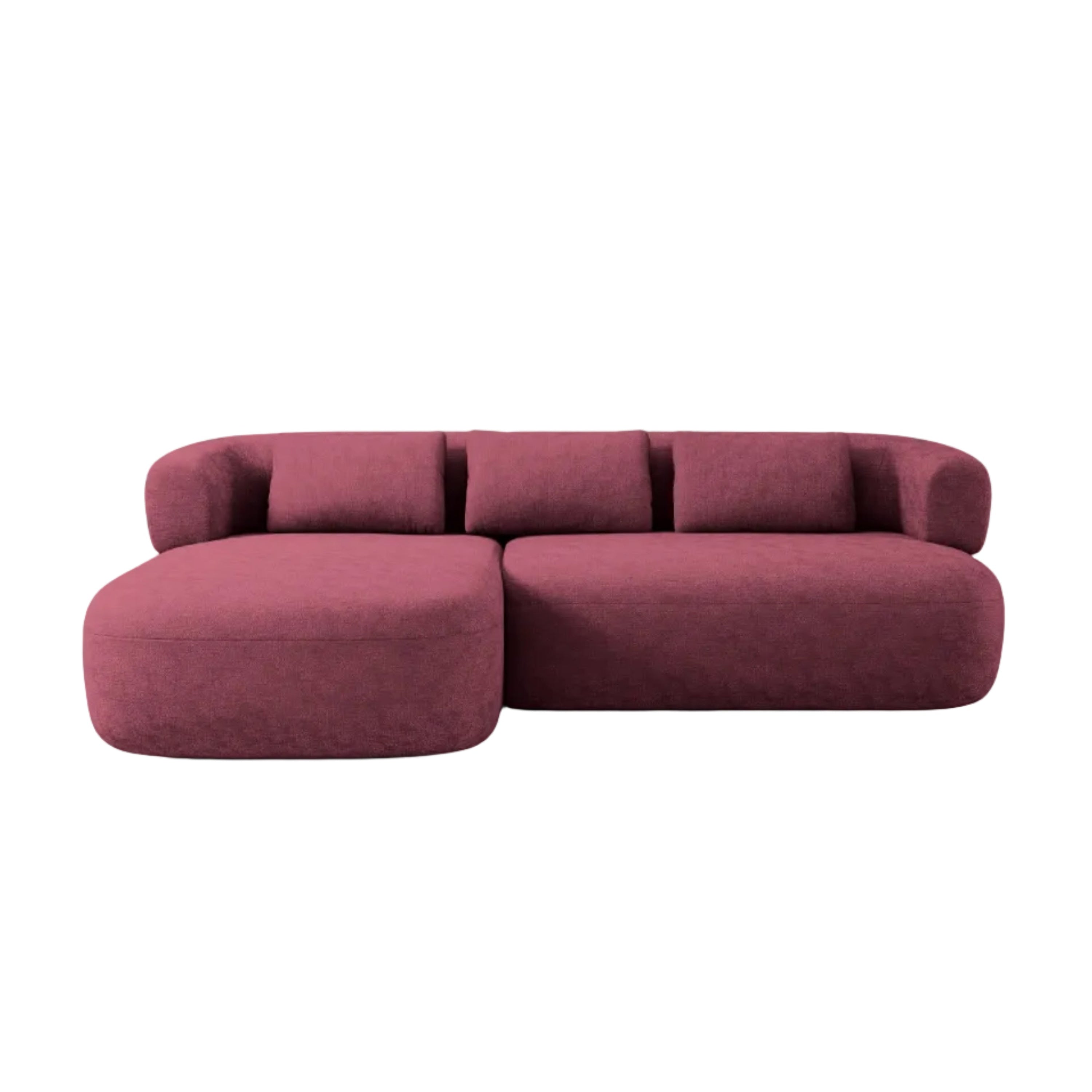 Left-facing 3-seater corner sofa ALDRIN in crimson chenille