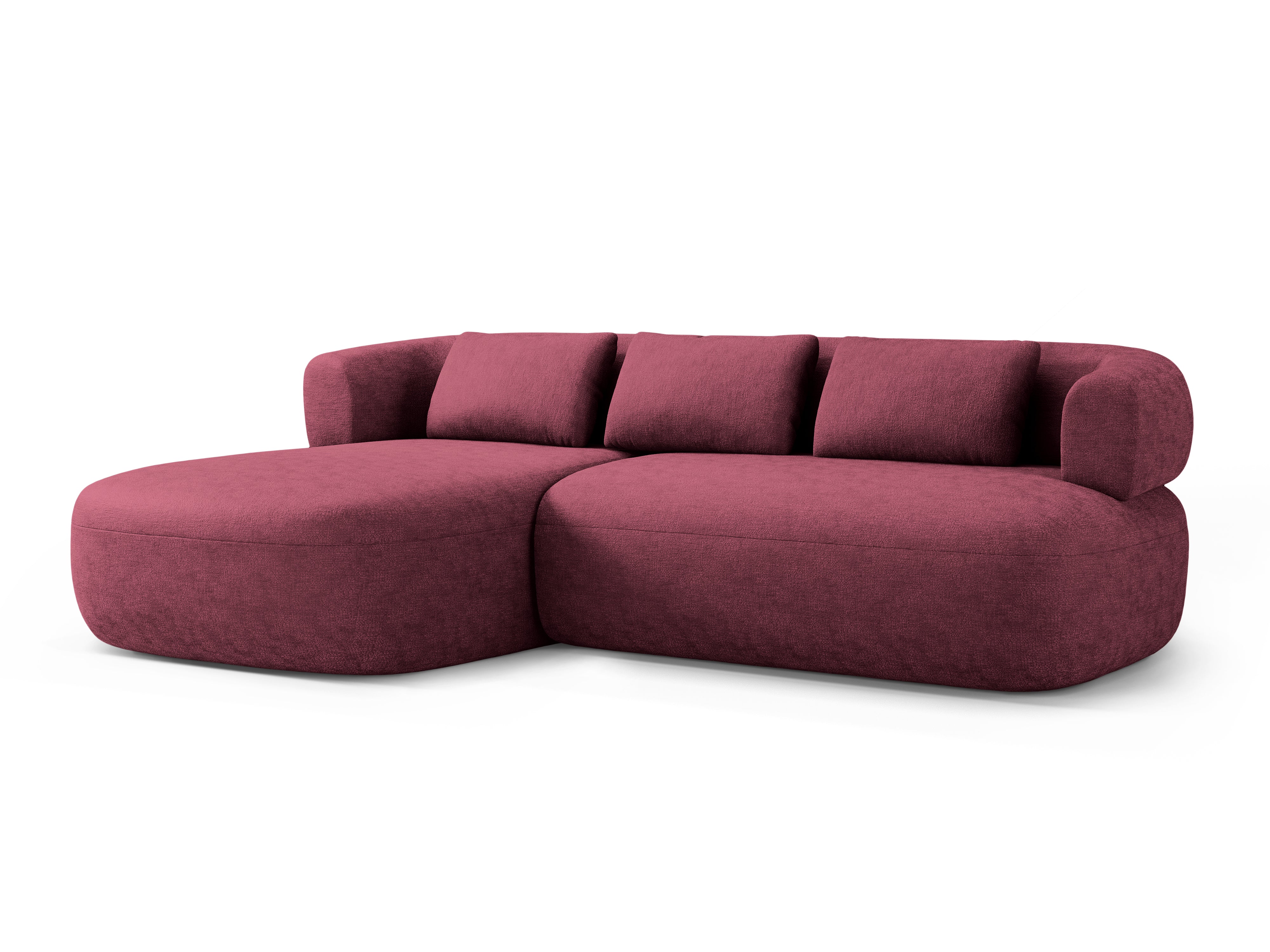 Left-facing 3-seater corner sofa ALDRIN in crimson chenille