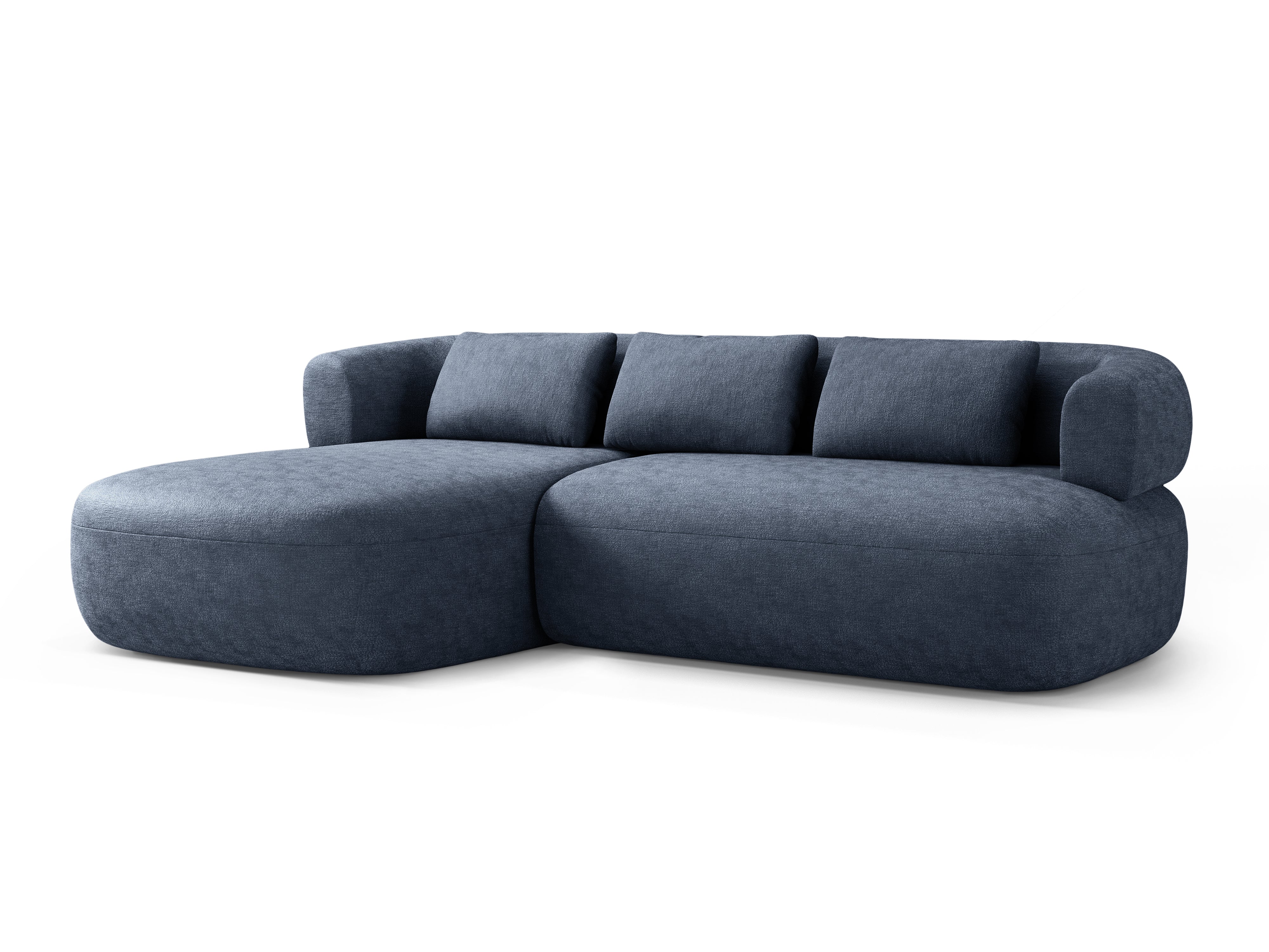Left-facing 3-seater sofa ALDRIN in navy blue chenille