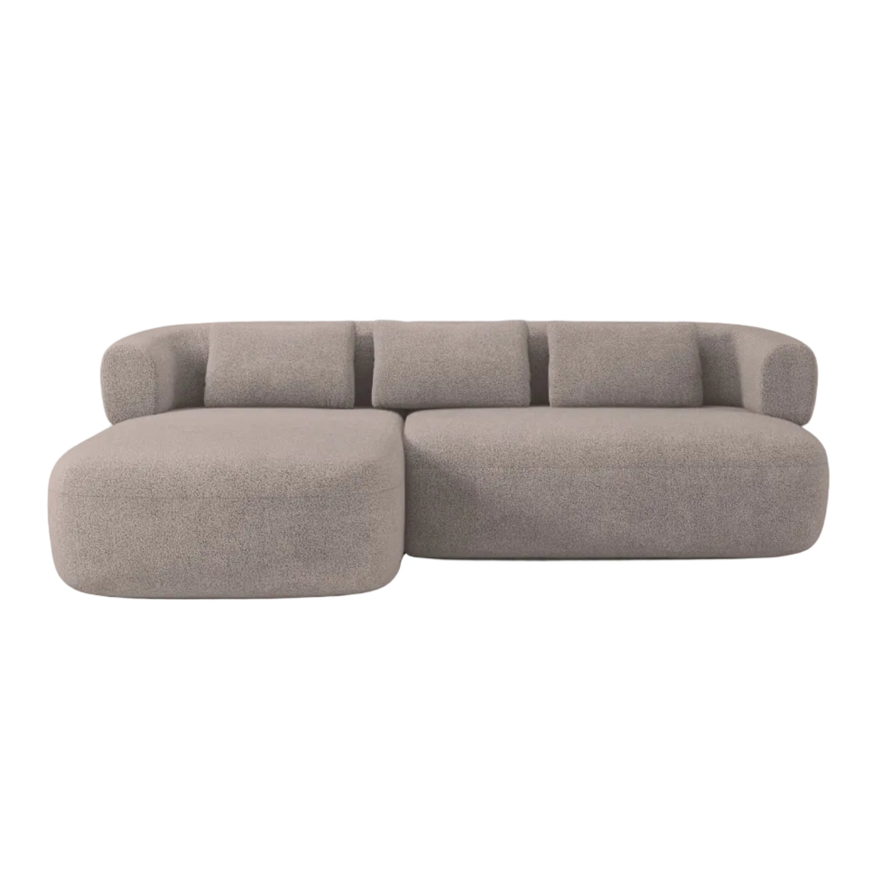 Left-facing 3-seater corner sofa ALDRIN in light brown boucle.