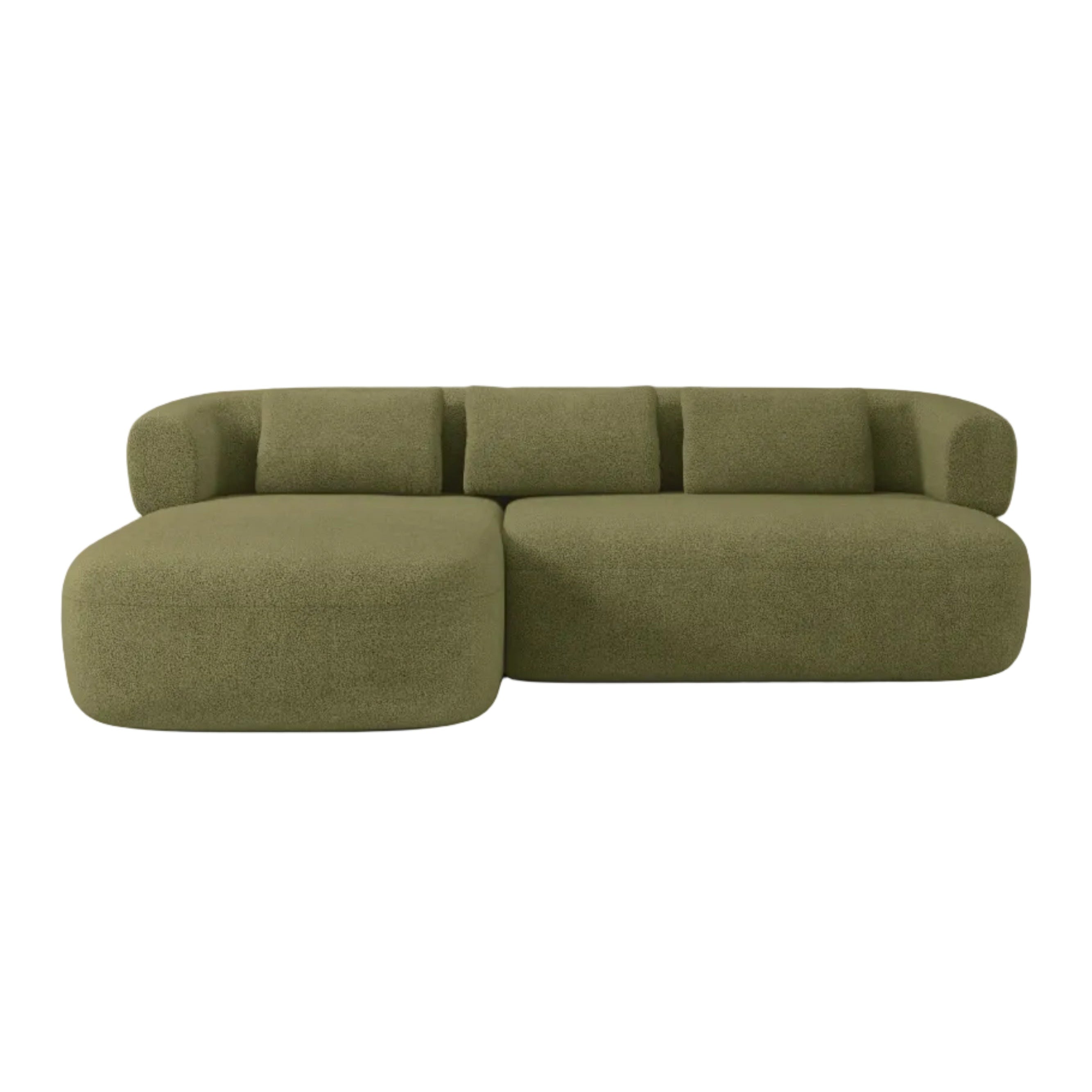 Left-facing 3-seater sofa ALDRIN in green boucle