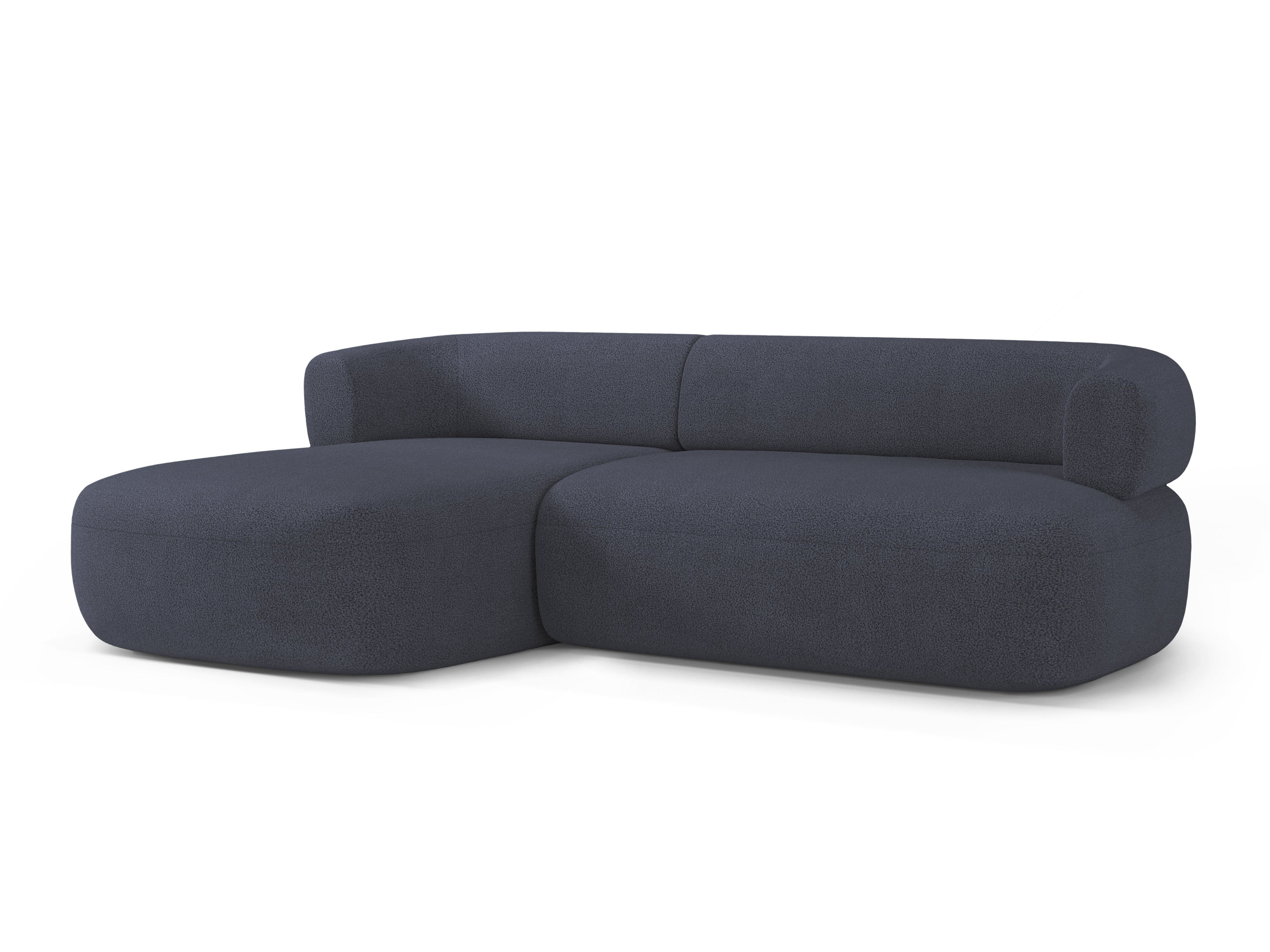 Left-facing 3-seater sofa ALDRIN in navy blue boucle.