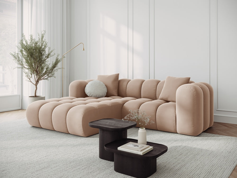 Velvet corner of 3-person left-sided beige Halley