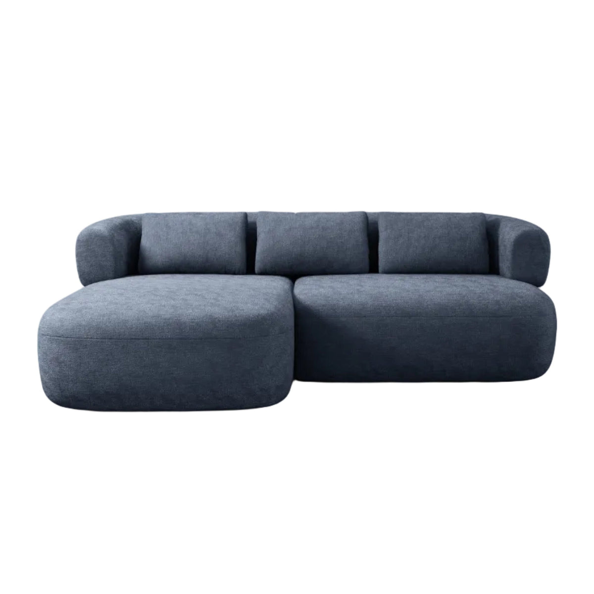 Left-facing 2-seater corner sofa ALDRIN in navy blue chenille