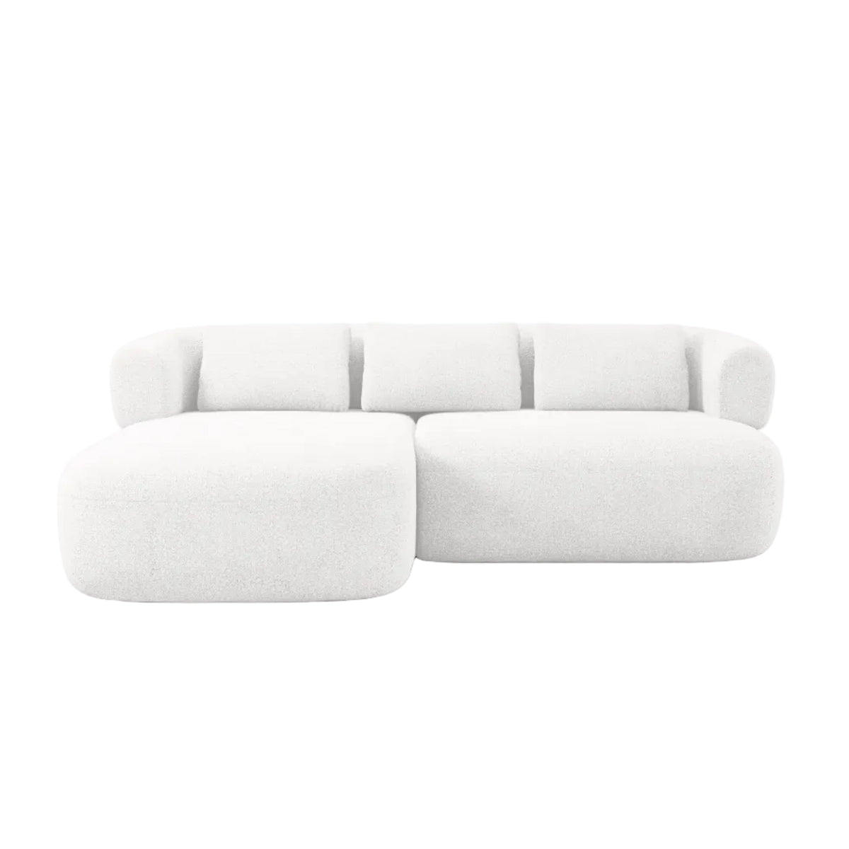 Left-facing 2-seater corner sofa ALDRIN in white boucle