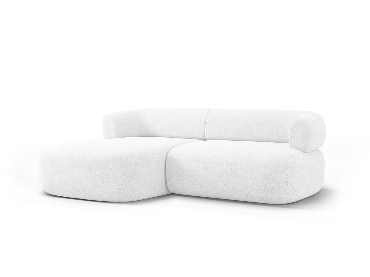 Left-facing 2-seater corner sofa ALDRIN in white boucle