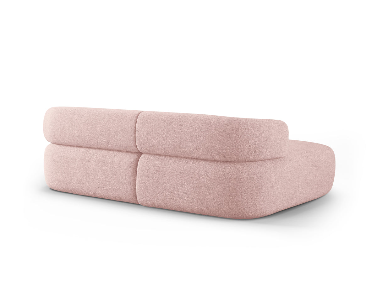 Left-facing 2-seater corner sofa ALDRIN in powder pink boucle.
