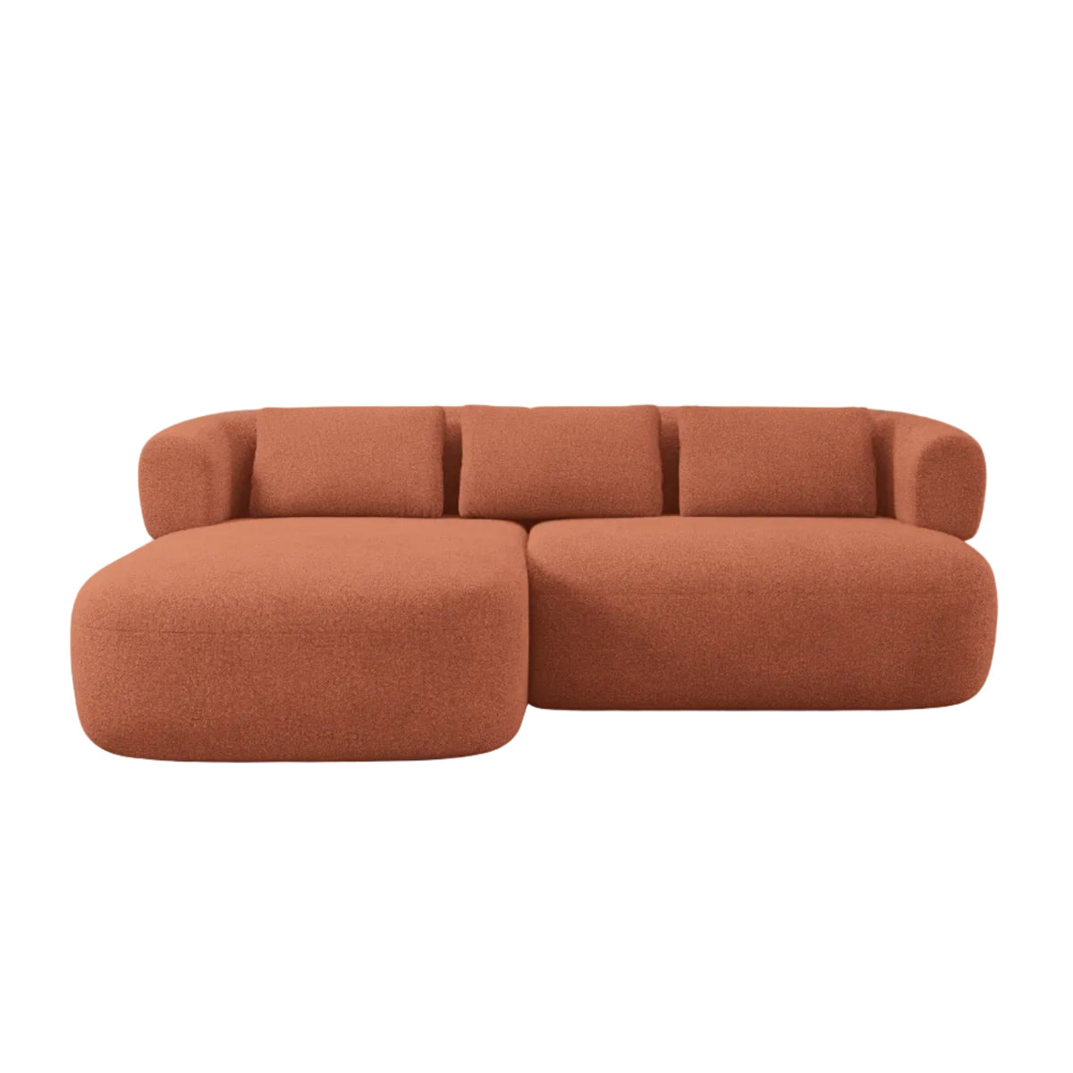 Left-facing 2-seater corner sofa ALDRIN in brick boucle