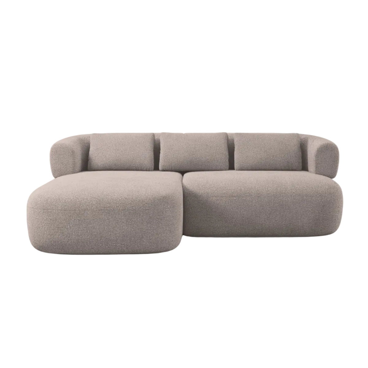 Left-facing 2-seater corner sofa ALDRIN in light brown boucle.