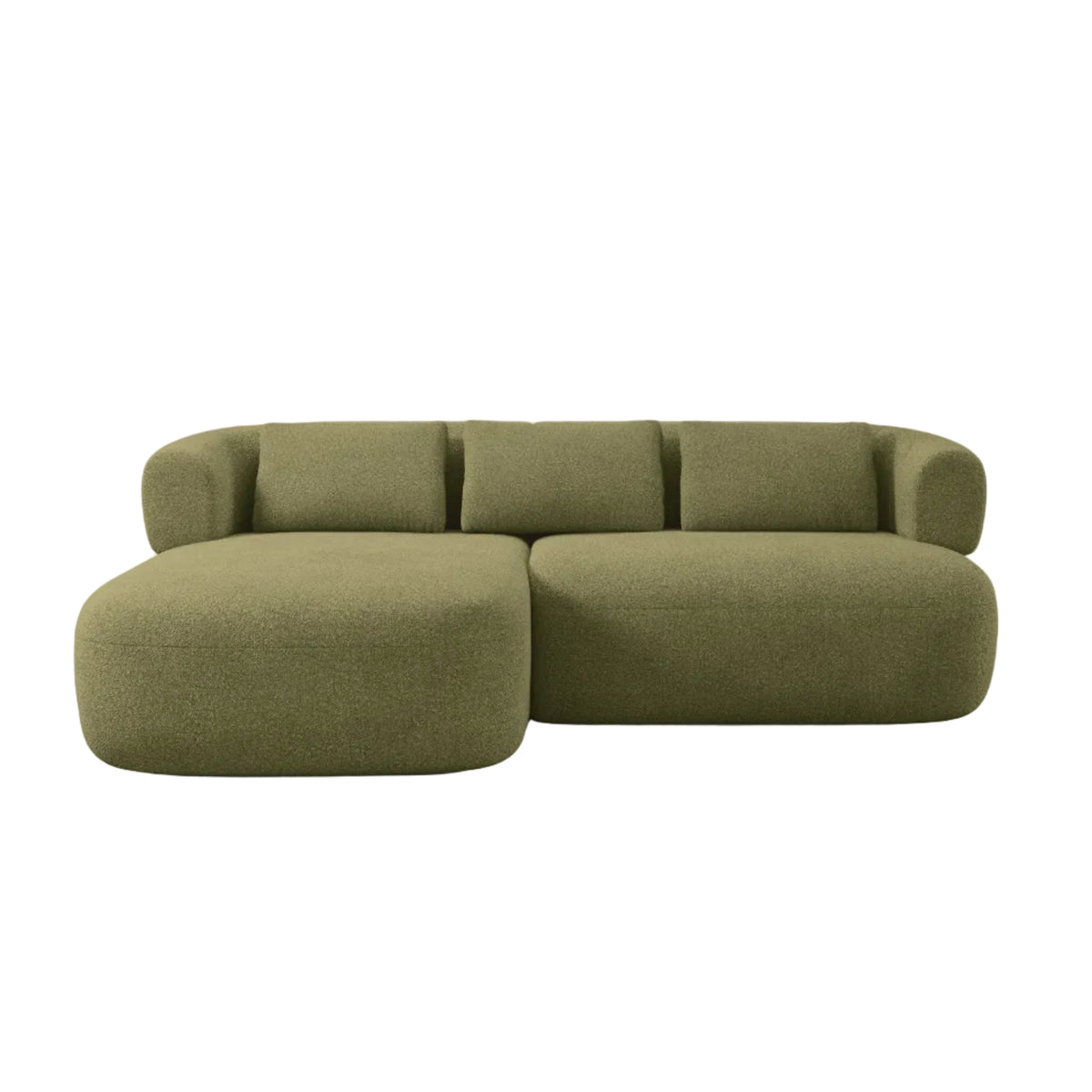 Left-facing 2-seater corner sofa ALDRIN in green boucle