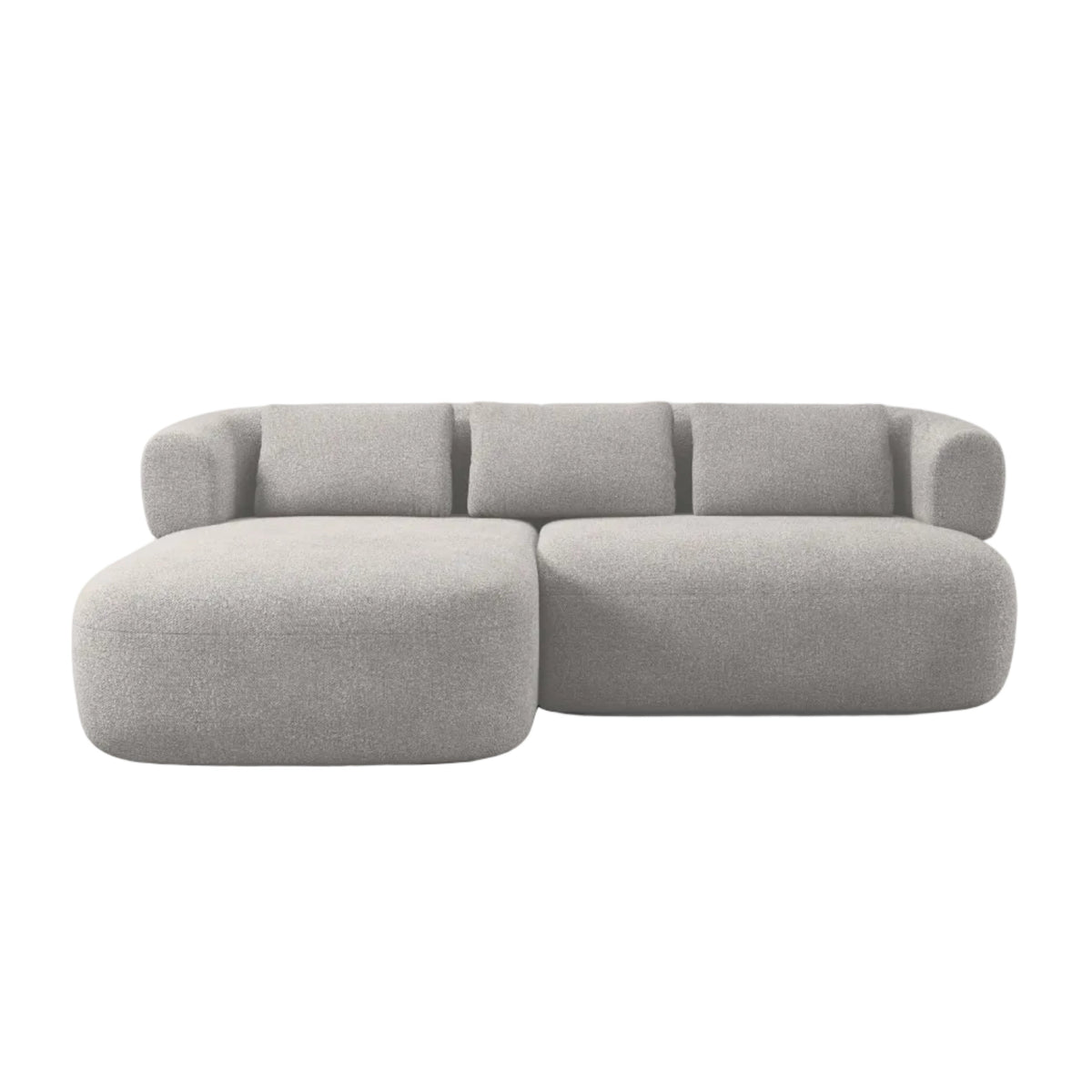 Left-facing 2-seater corner sofa ALDRIN in light gray boucle.
