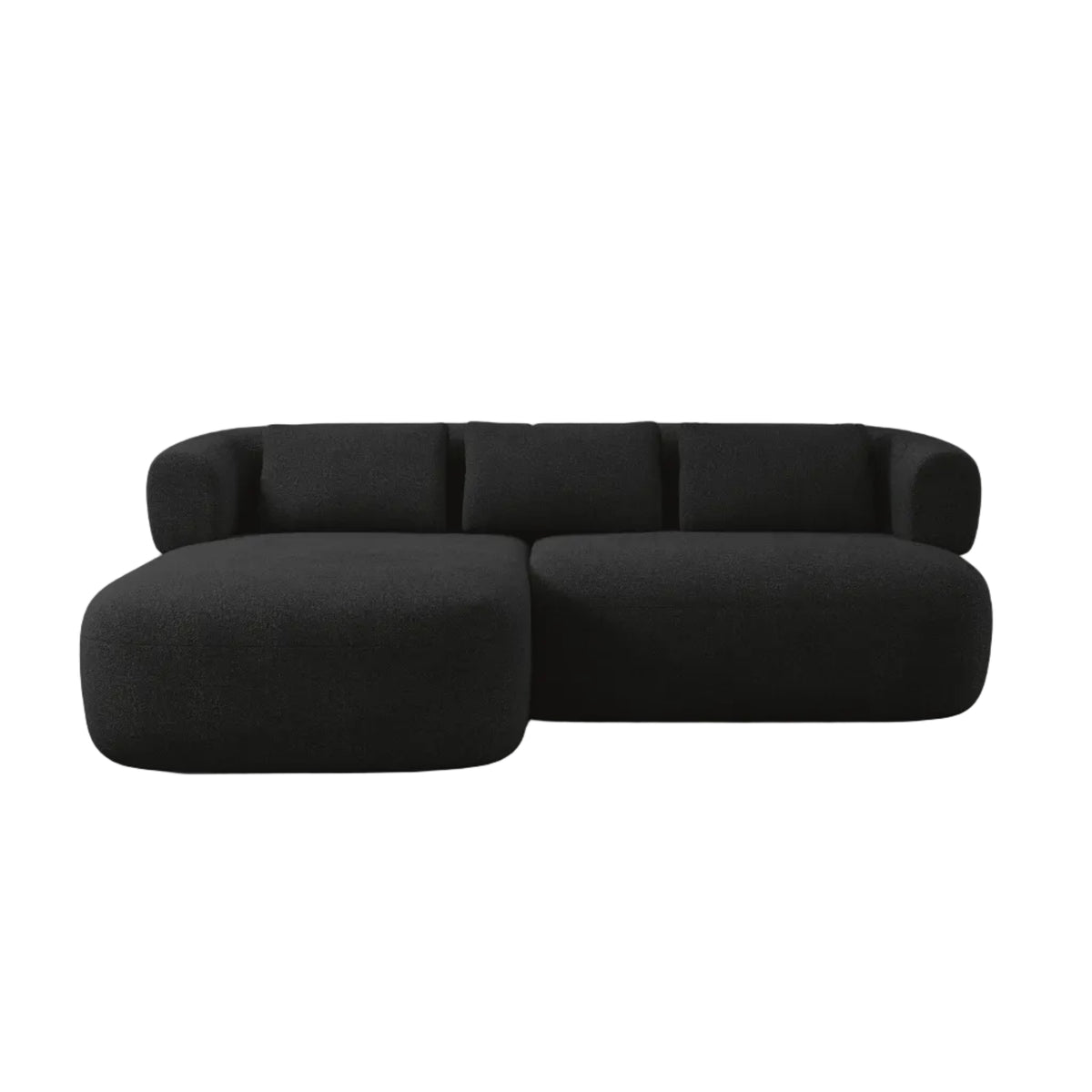 Left-facing 2-seater corner sofa ALDRIN in black boucle