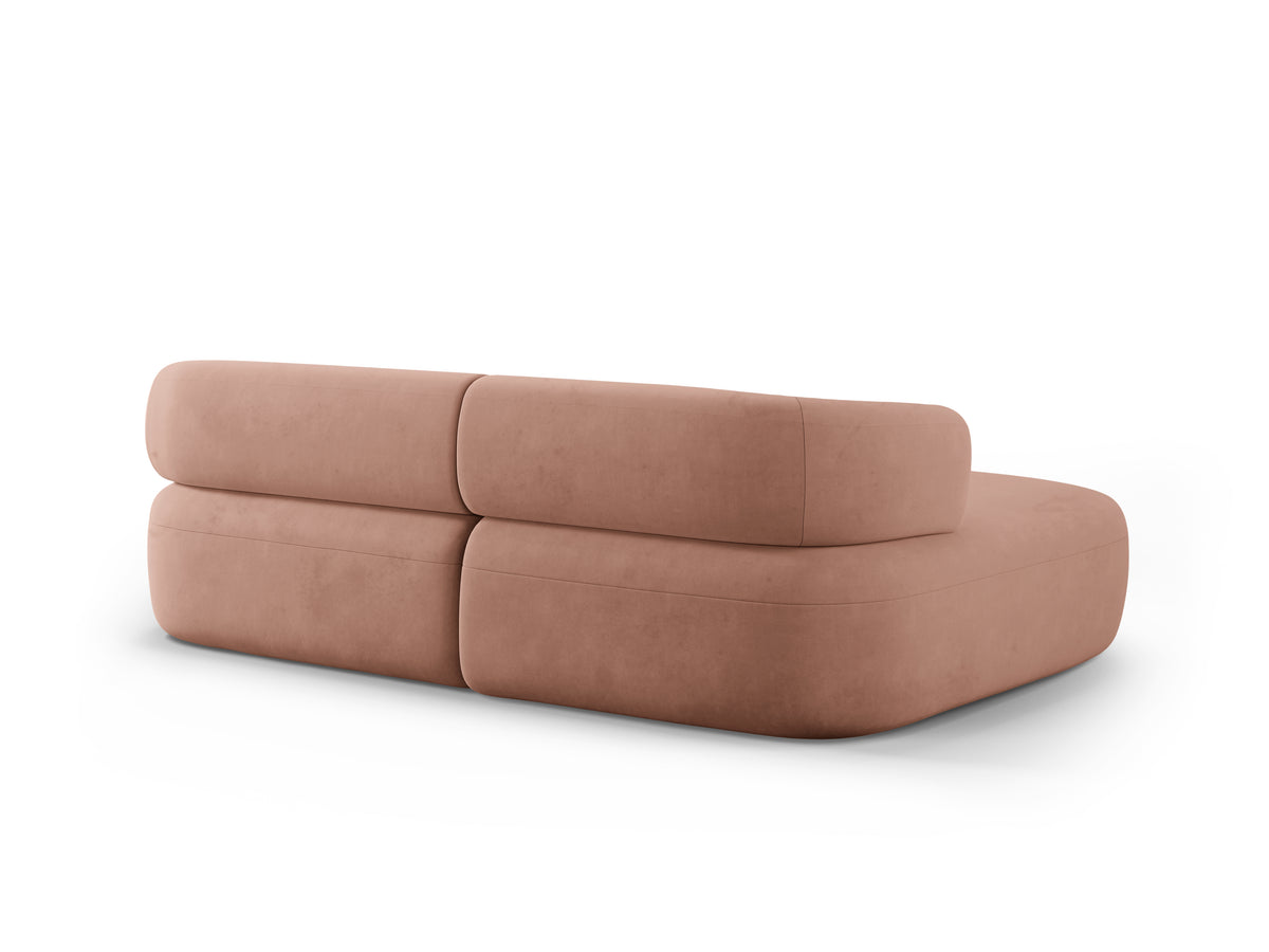 Velvet corner sofa for two, left-facing, ALDRIN in pink.