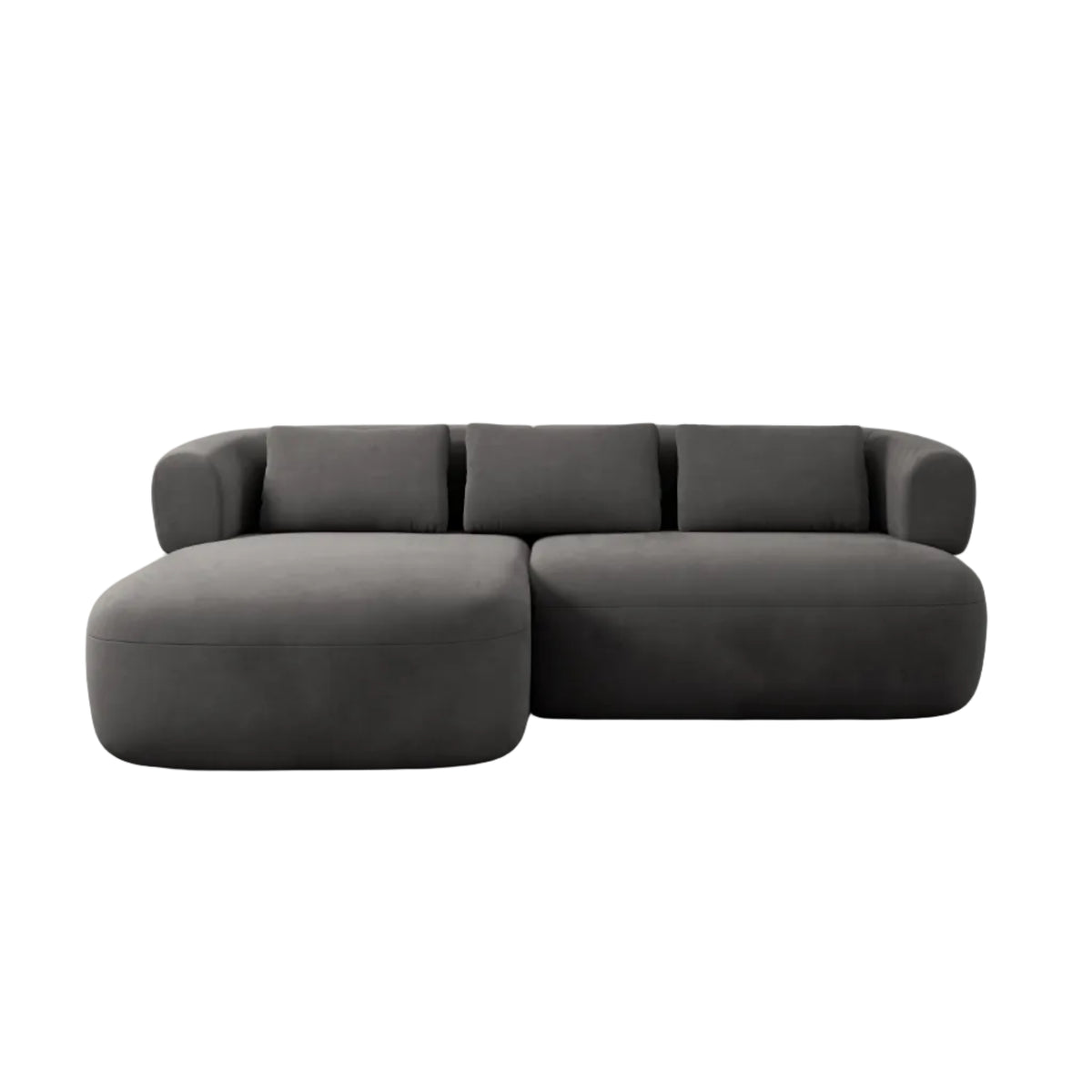 Velvet left-facing 2-seater sofa ALDRIN in dark gray