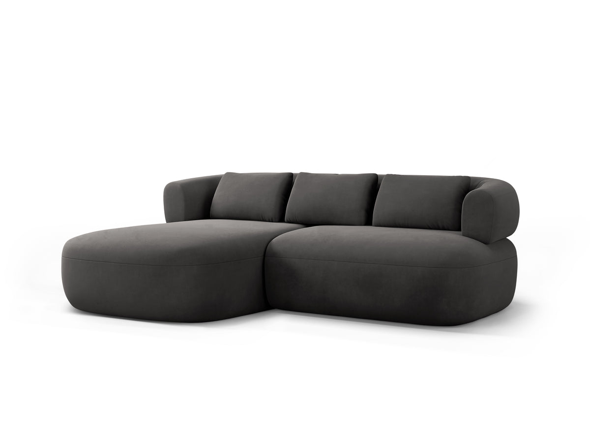 Velvet left-facing 2-seater sofa ALDRIN in dark gray