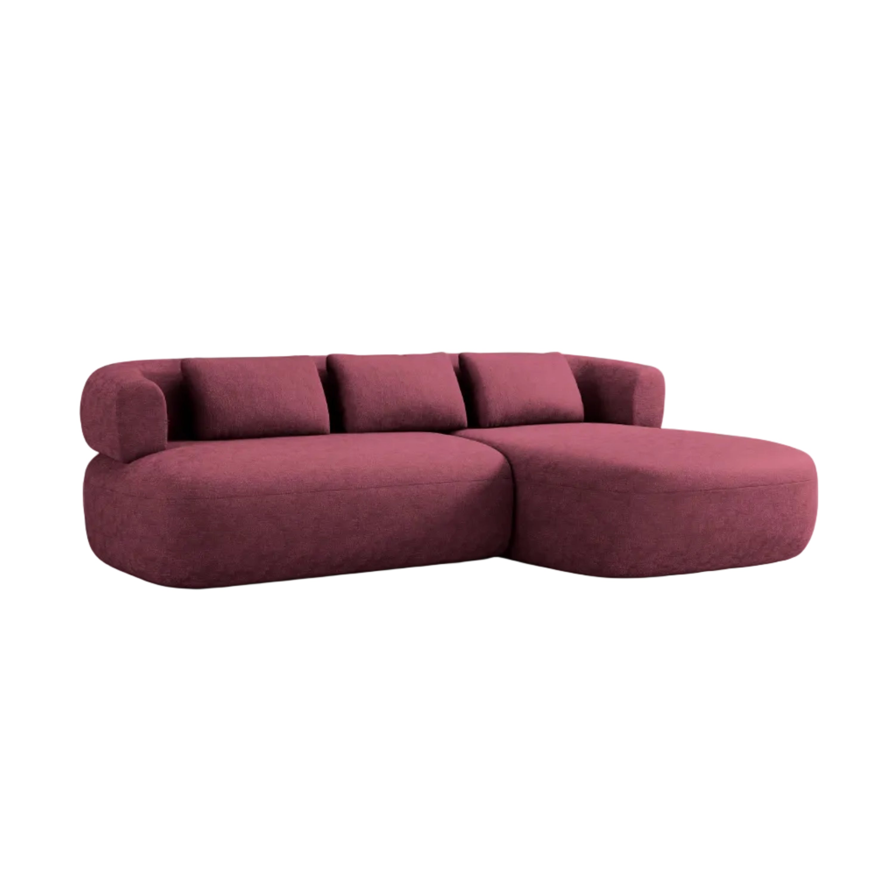 Right-facing 3-seater corner sofa ALDRIN in crimson chenille