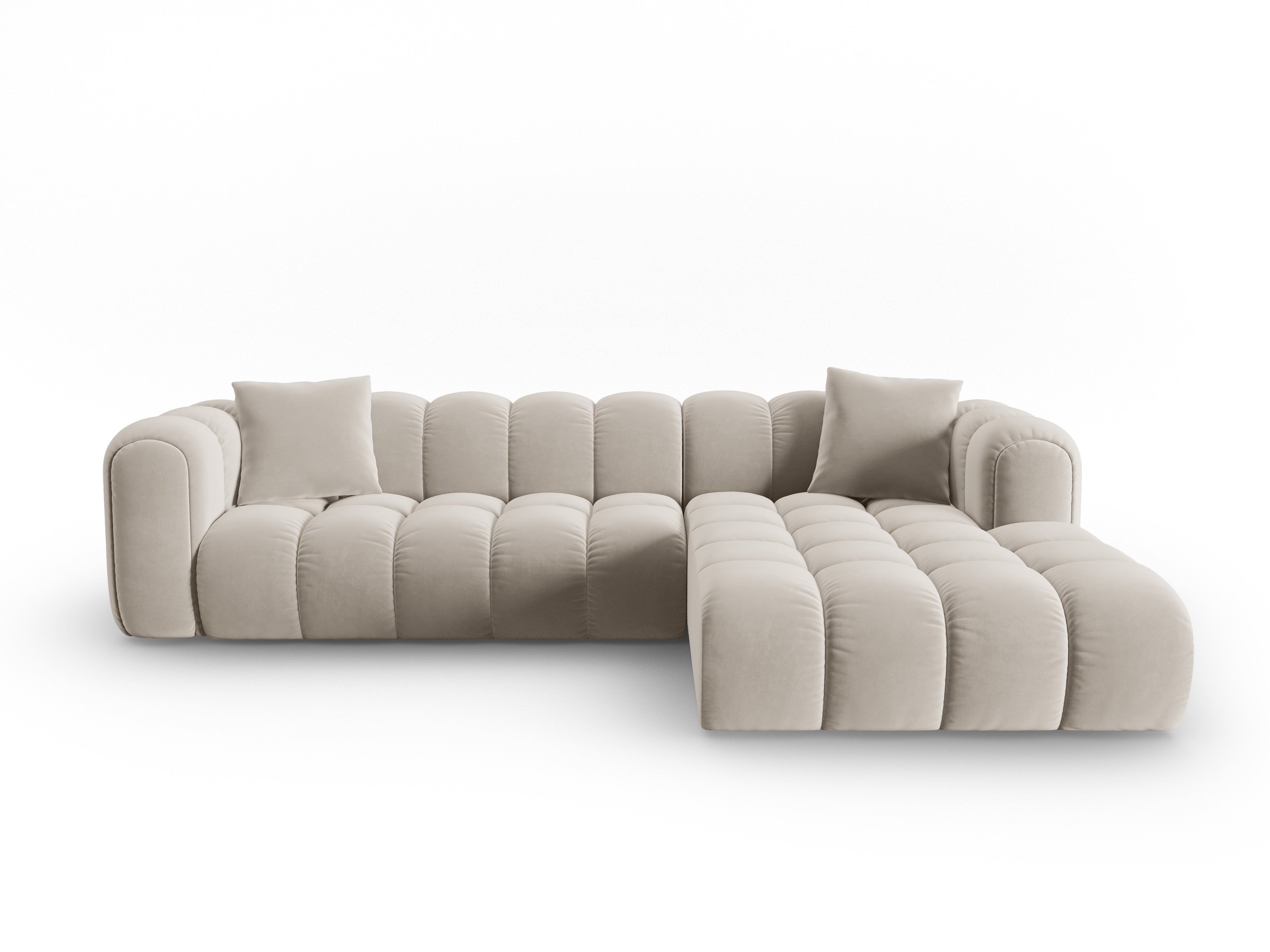 Velvet corner sofa for 4 people right-facing ASTRO ecru